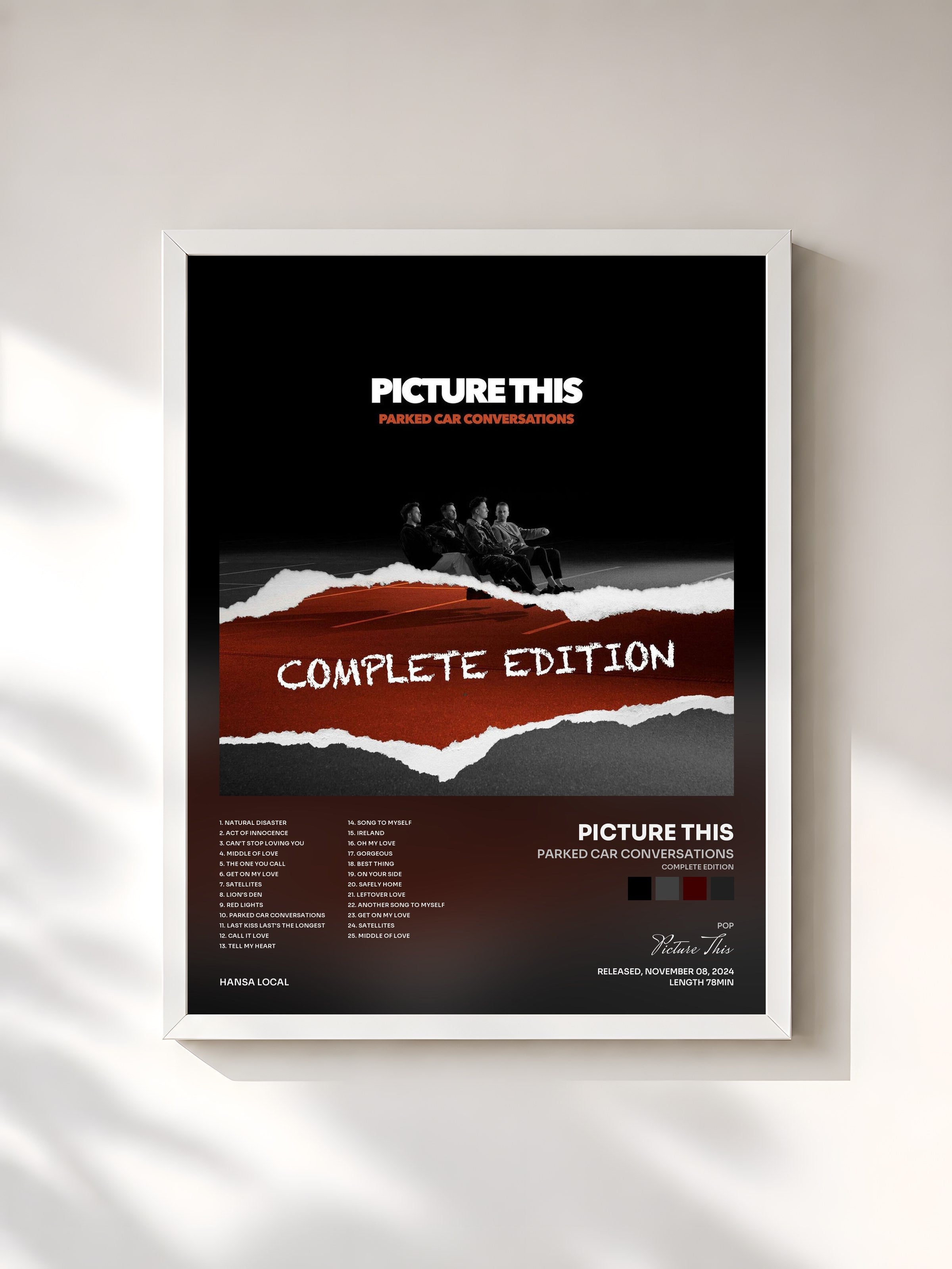 #blanc Tableau de l'album Parked Car Conversations (Complete Edition) de Picture This, cadre blanc, imprimé et encadré en France