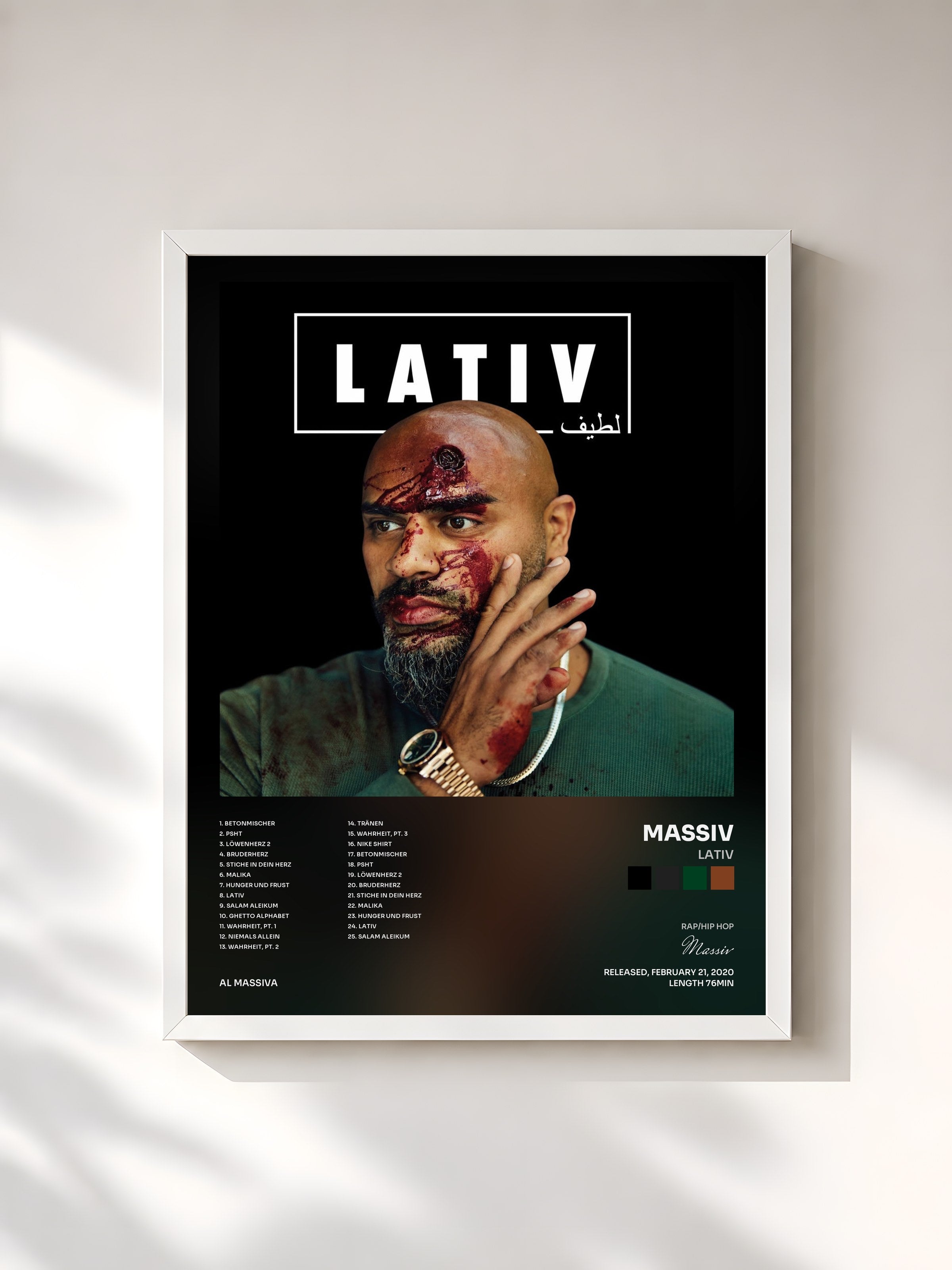 #blanc Tableau de l'album LATIV de Massiv, cadre blanc, imprimé et encadré en France