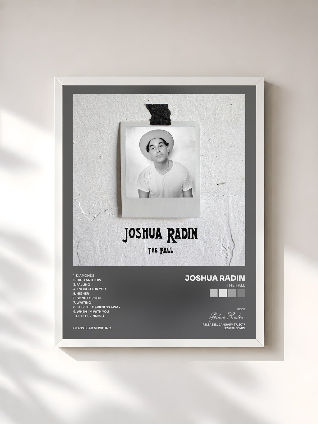#blanc Tableau de l'album The Fall de Joshua Radin, cadre blanc, imprimé et encadré en France