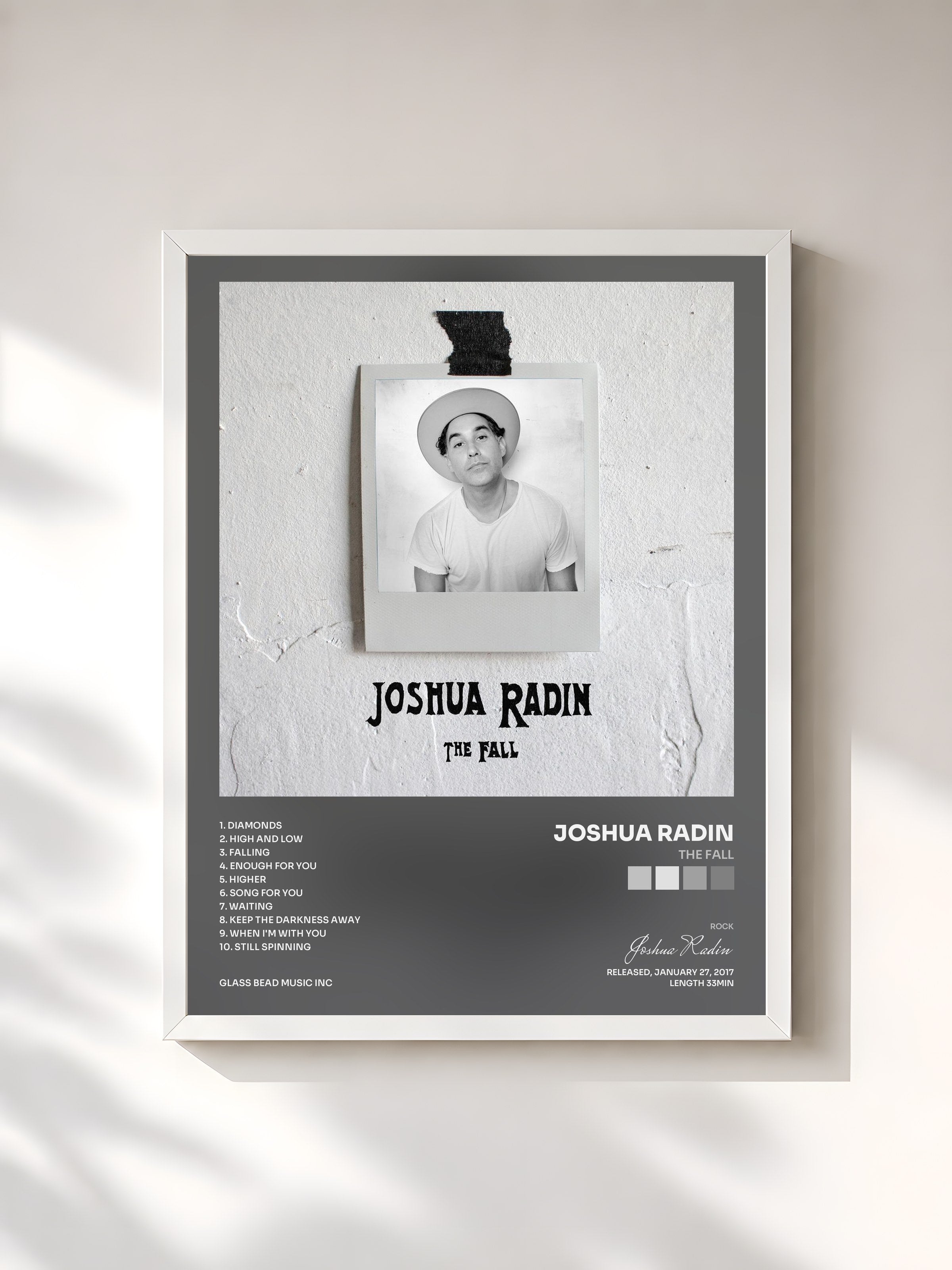 #blanc Tableau de l'album The Fall de Joshua Radin, cadre blanc, imprimé et encadré en France