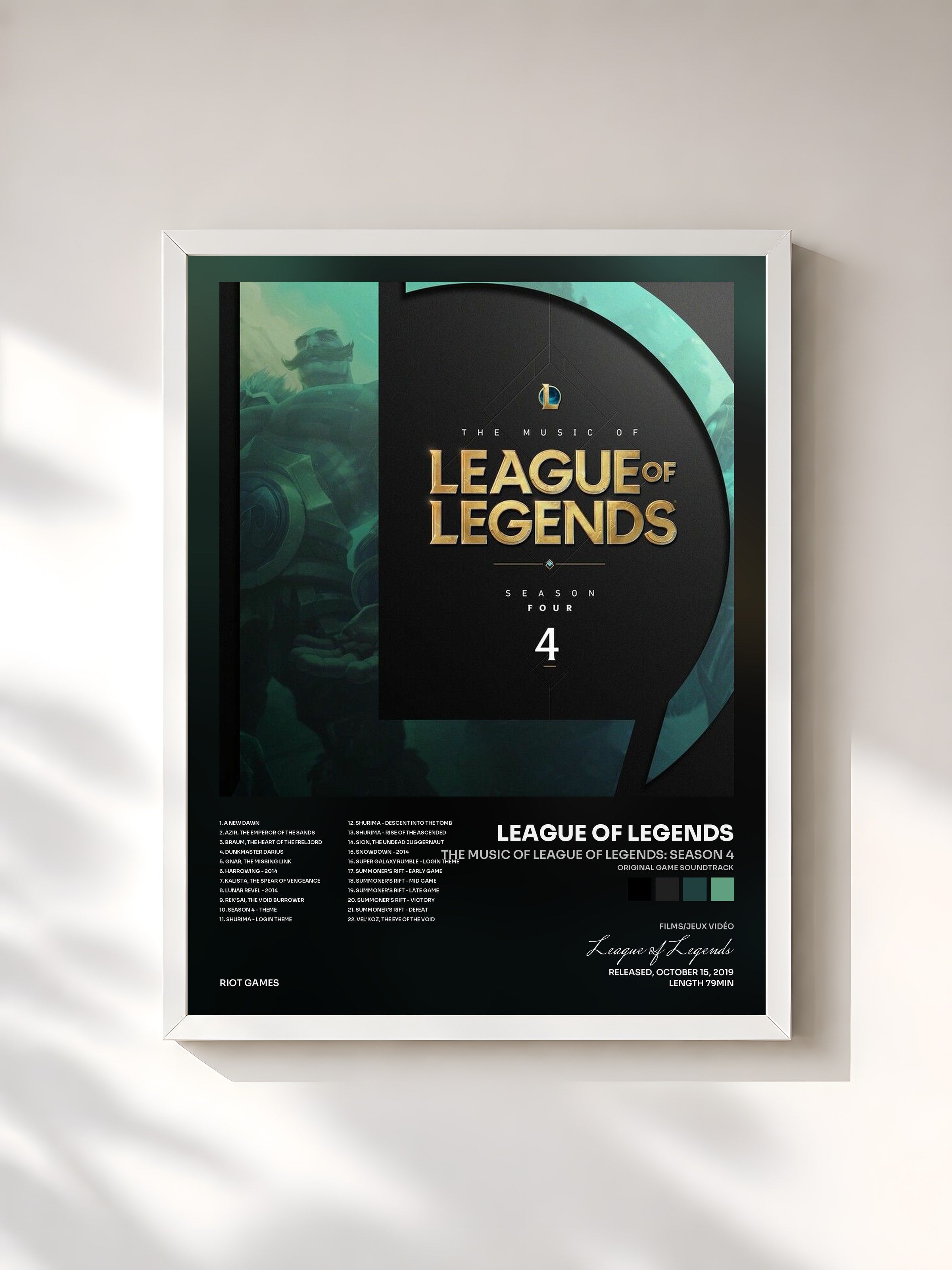 #blanc Tableau de l'album The Music of League of Legends: Season 4 (Original Game Soundtrack) de League of Legends, cadre blanc, imprimé et encadré en France