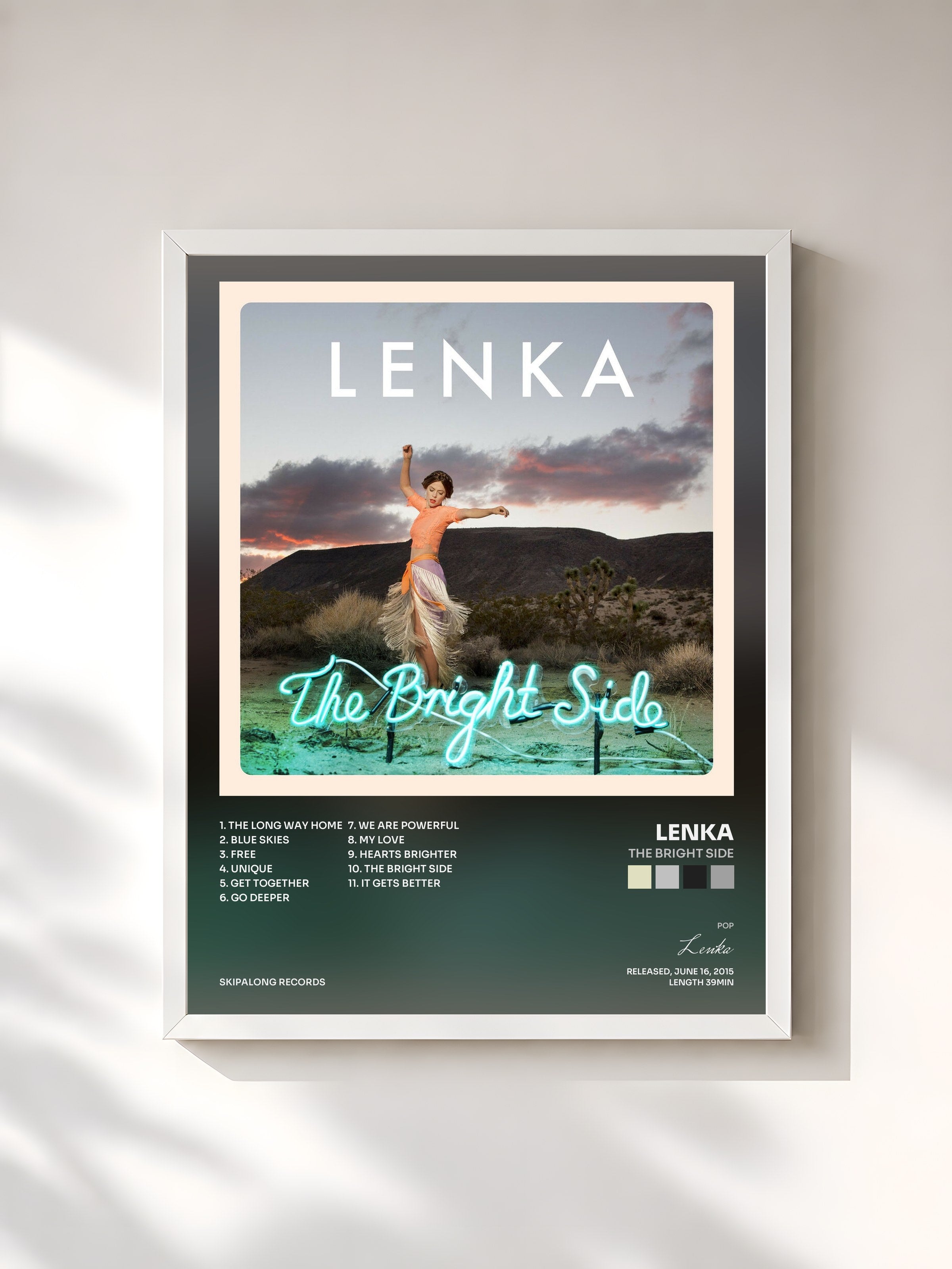 #blanc Tableau de l'album The Bright Side de Lenka, cadre blanc, imprimé et encadré en France