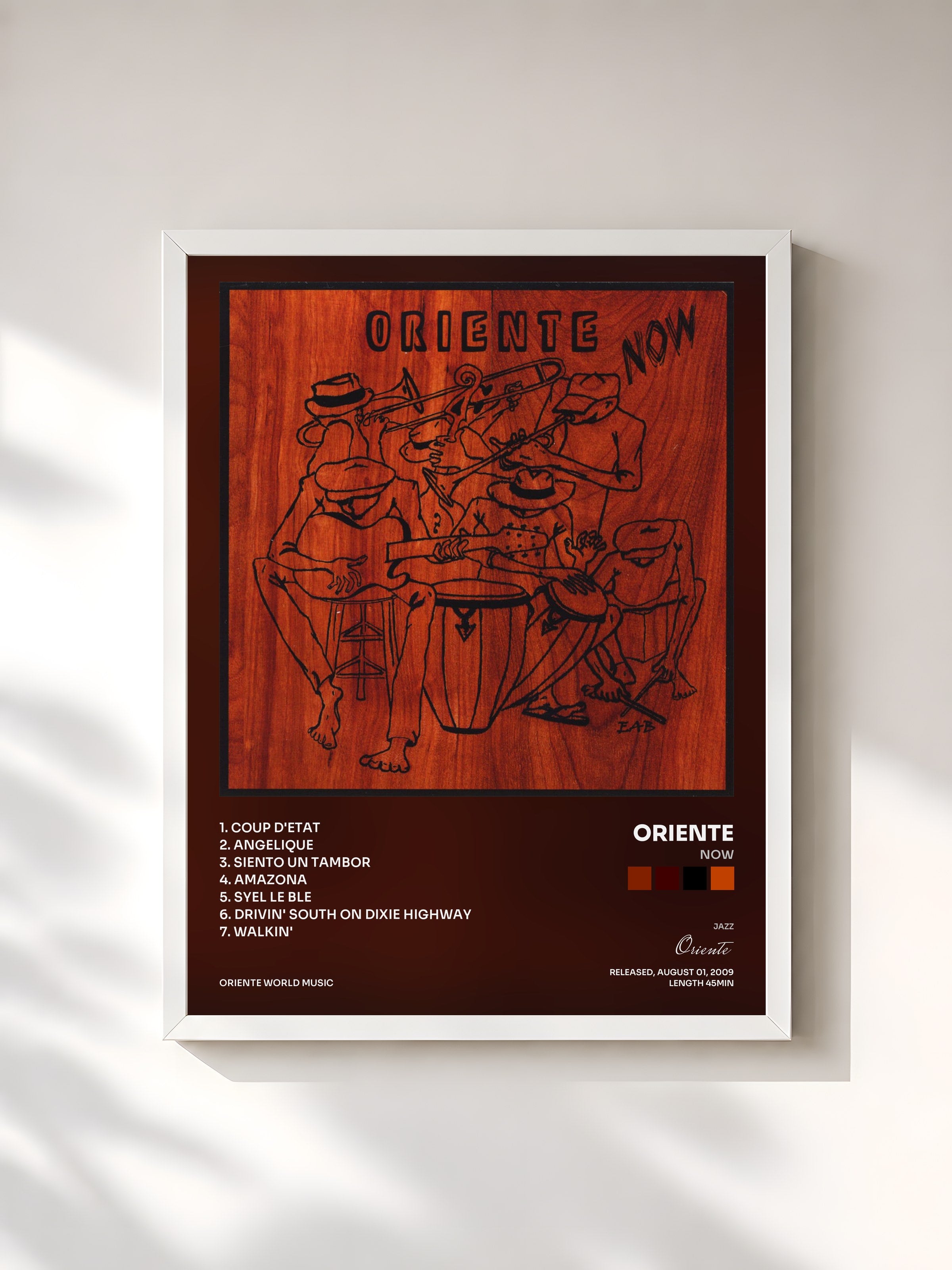 #blanc Tableau de l'album Now de Oriente, cadre blanc, imprimé et encadré en France
