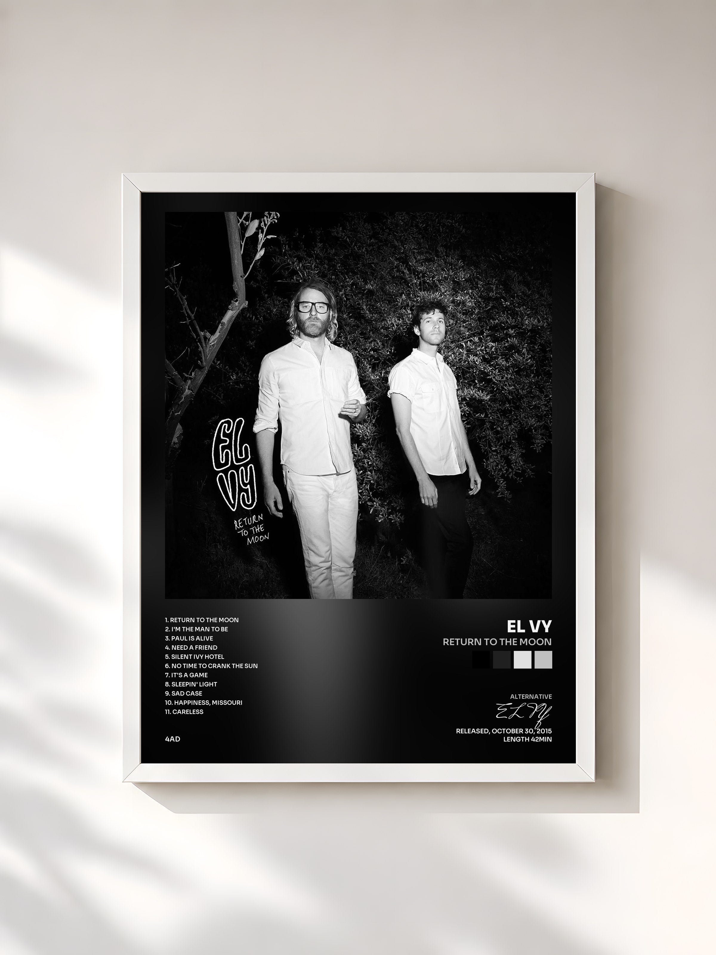 #blanc Tableau de l'album Return to the Moon de EL VY, cadre blanc, imprimé et encadré en France