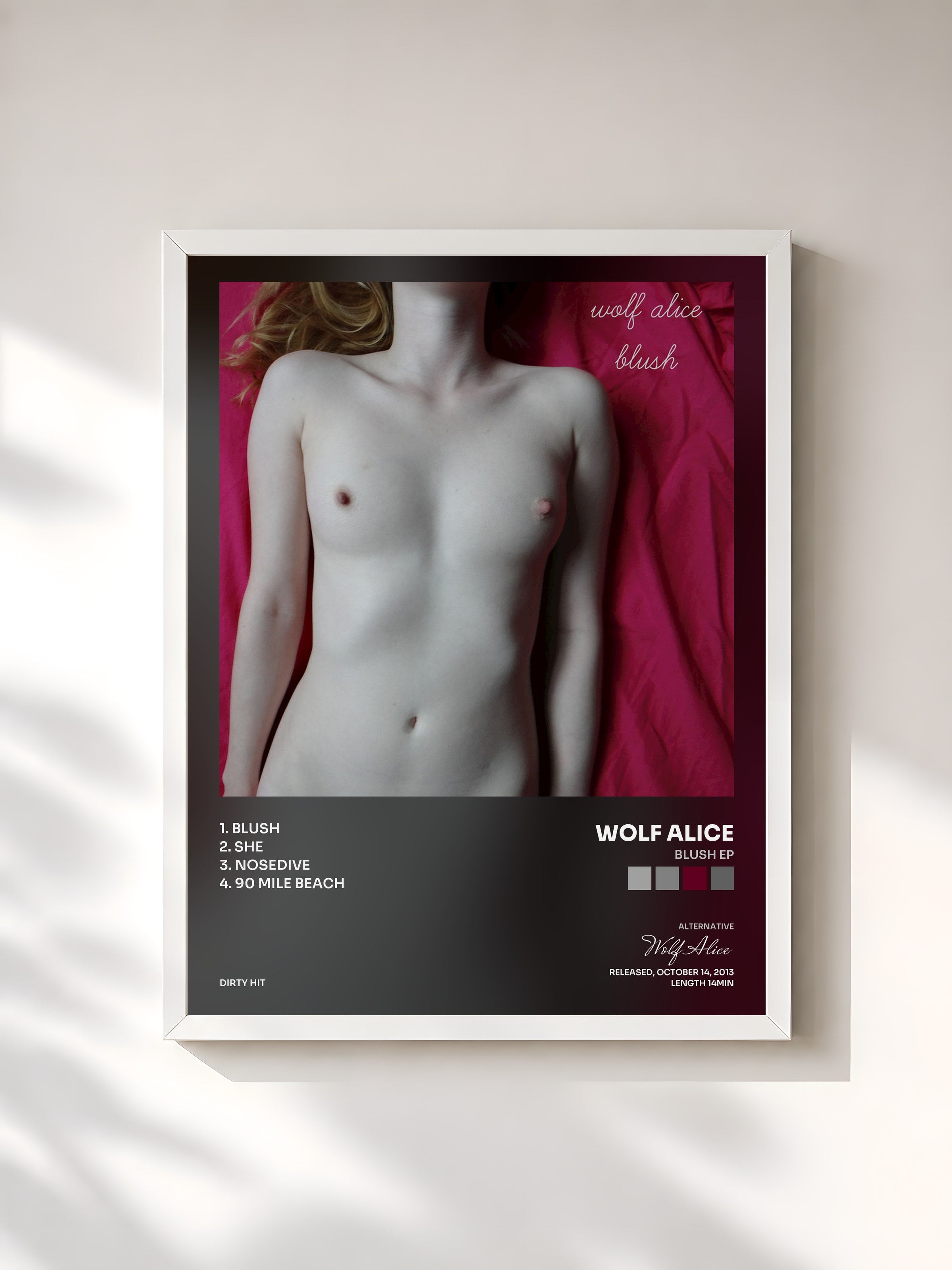 #blanc Tableau de l'album Blush EP de Wolf Alice, cadre blanc, imprimé et encadré en France