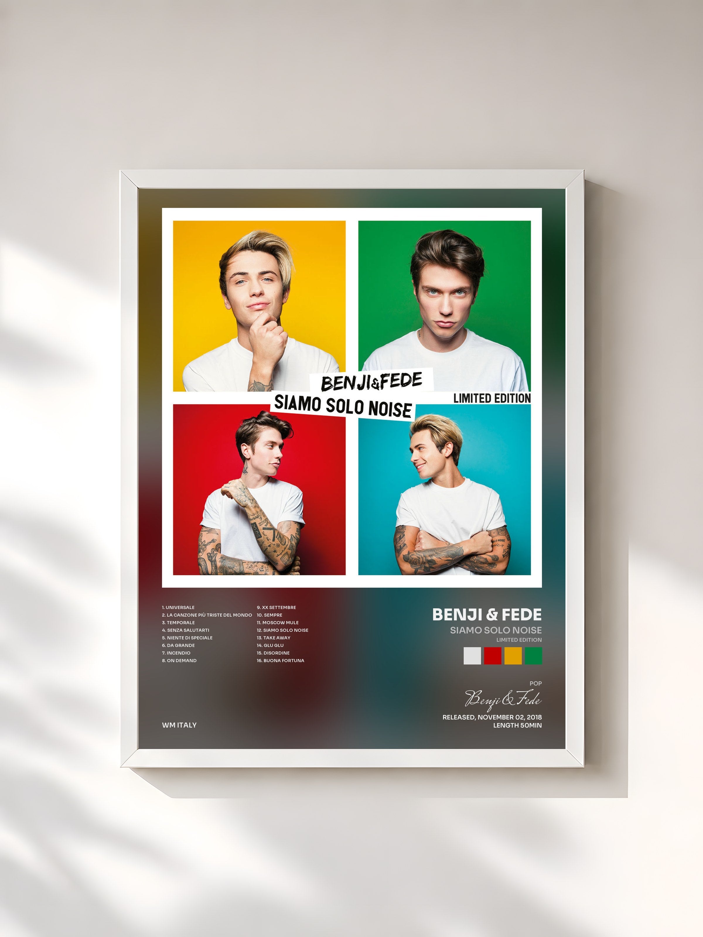 #blanc Tableau de l'album Siamo solo noise (Limited Edition) de Benji & Fede, cadre blanc, imprimé et encadré en France