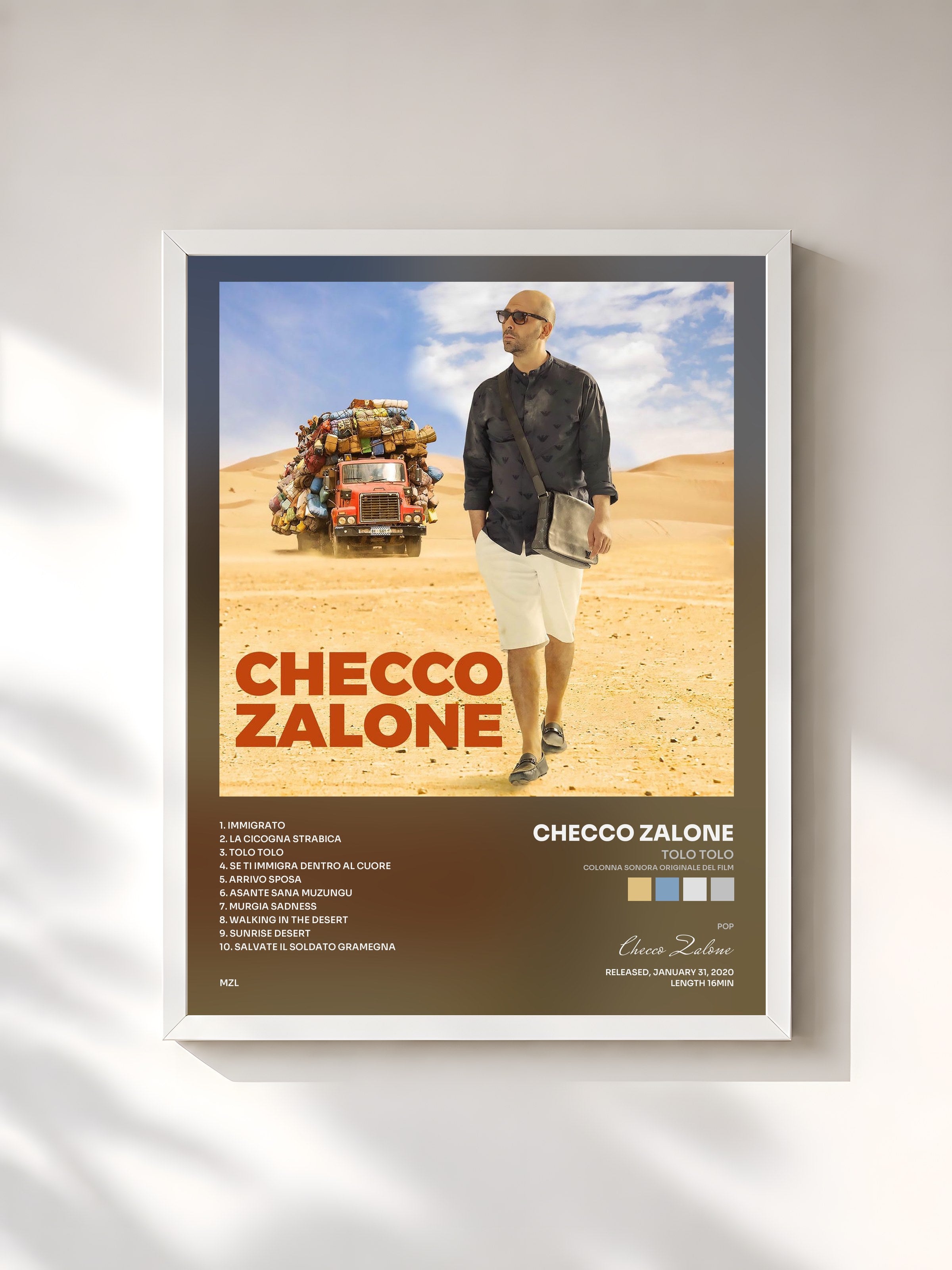 #blanc Tableau de l'album Tolo tolo (Colonna sonora originale del film) de Checco Zalone, cadre blanc, imprimé et encadré en France