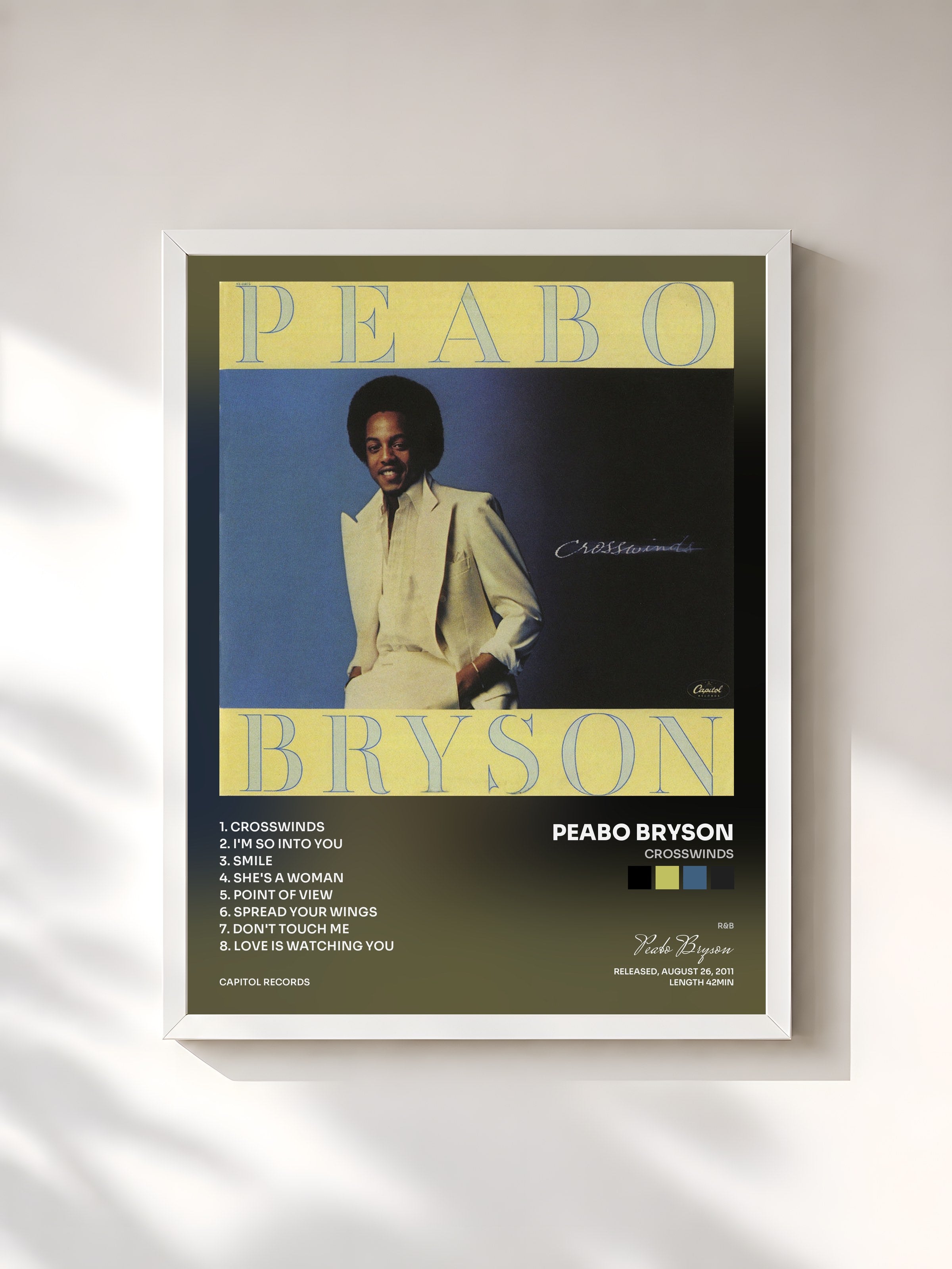#blanc Tableau de l'album Crosswinds de Peabo Bryson, cadre blanc, imprimé et encadré en France