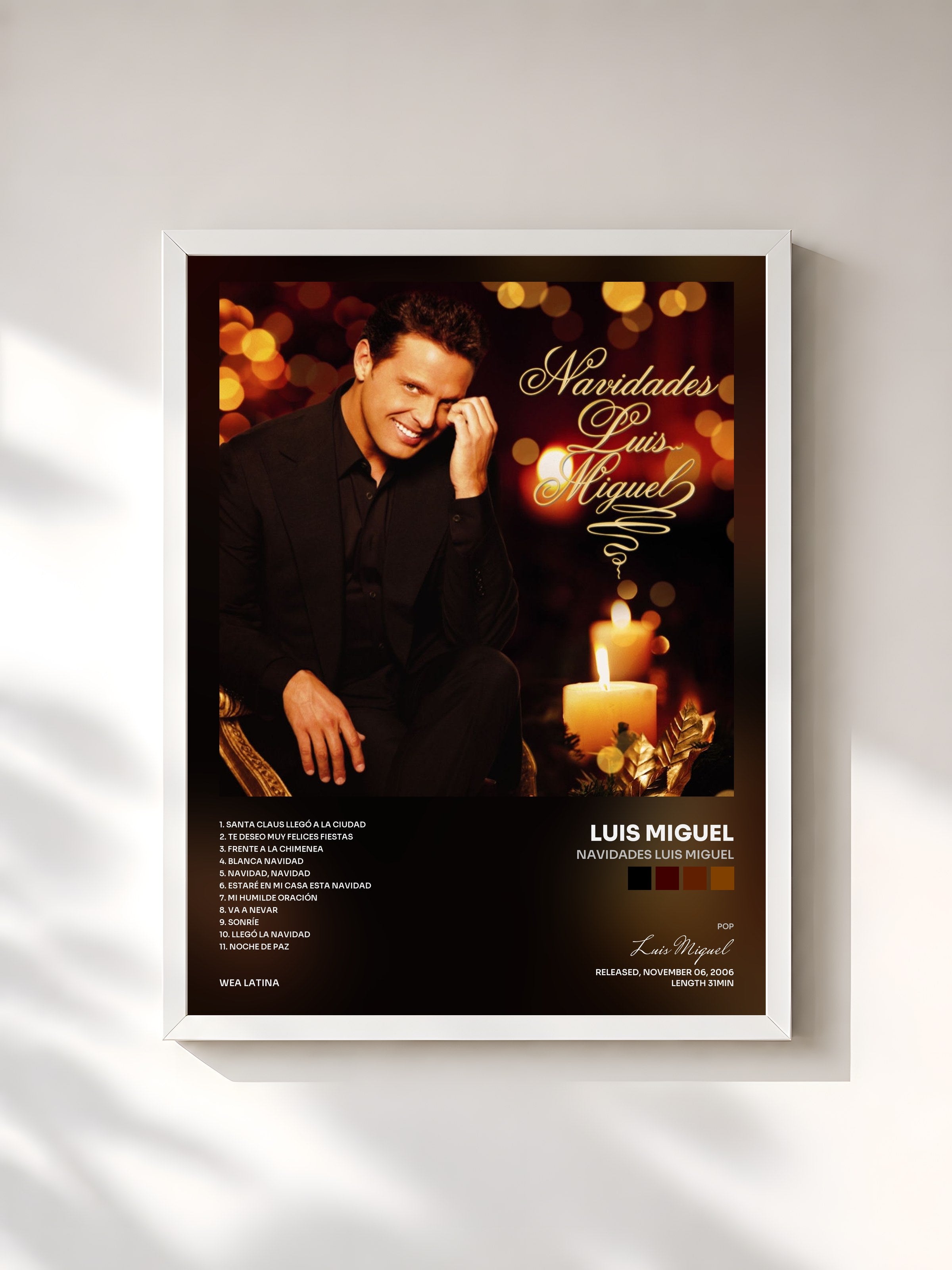 #blanc Tableau de l'album Navidades Luis Miguel de Luis Miguel, cadre blanc, imprimé et encadré en France