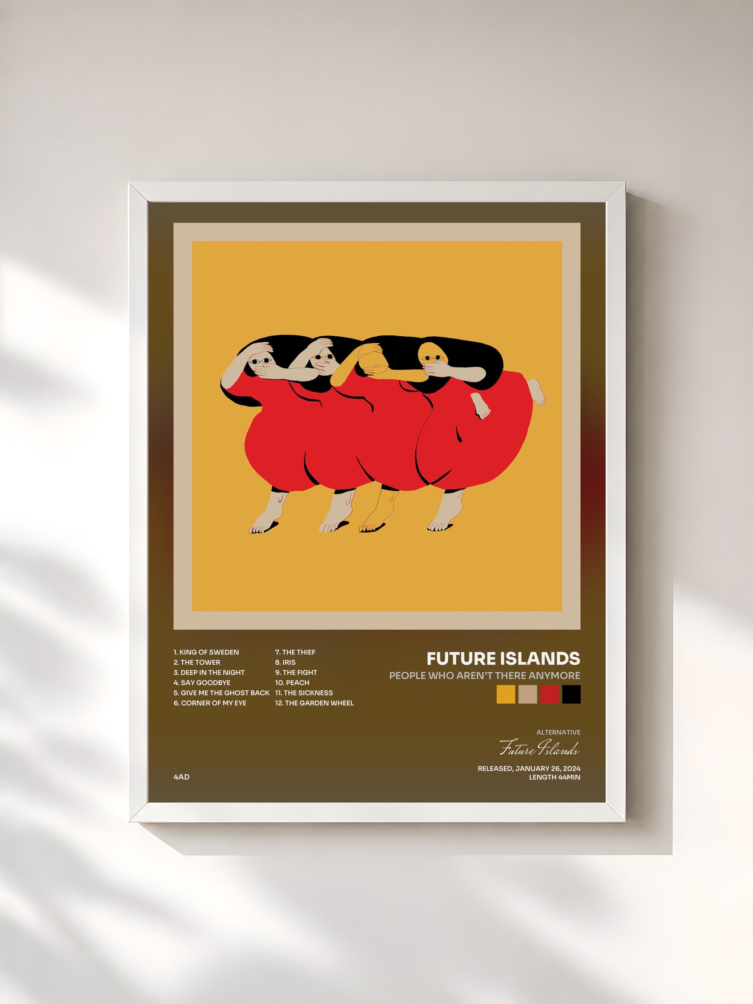 #blanc Tableau de l'album People Who Aren’t There Anymore de Future Islands, cadre blanc, imprimé et encadré en France