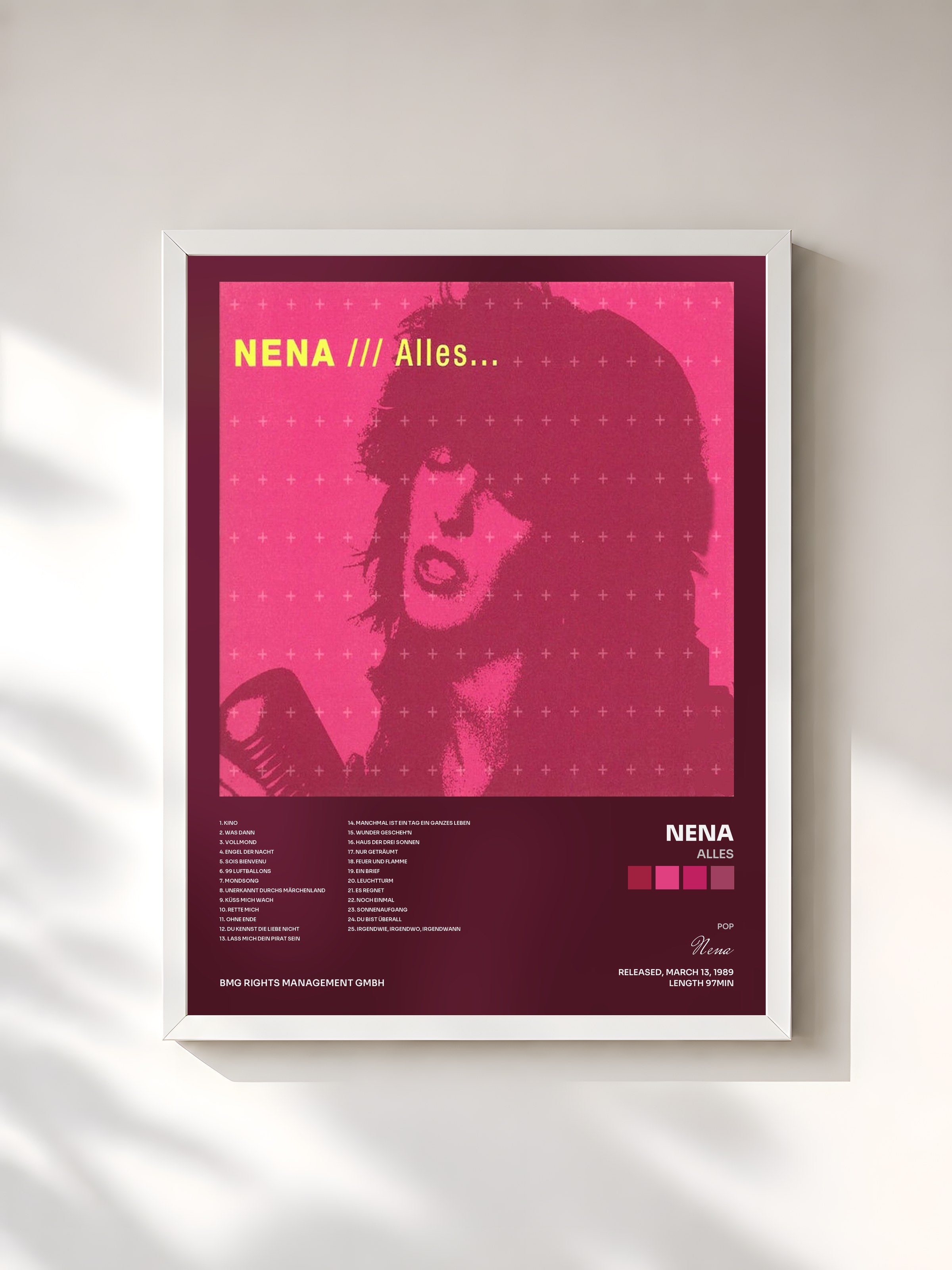 #blanc Tableau de l'album Alles de Nena, cadre blanc, imprimé et encadré en France