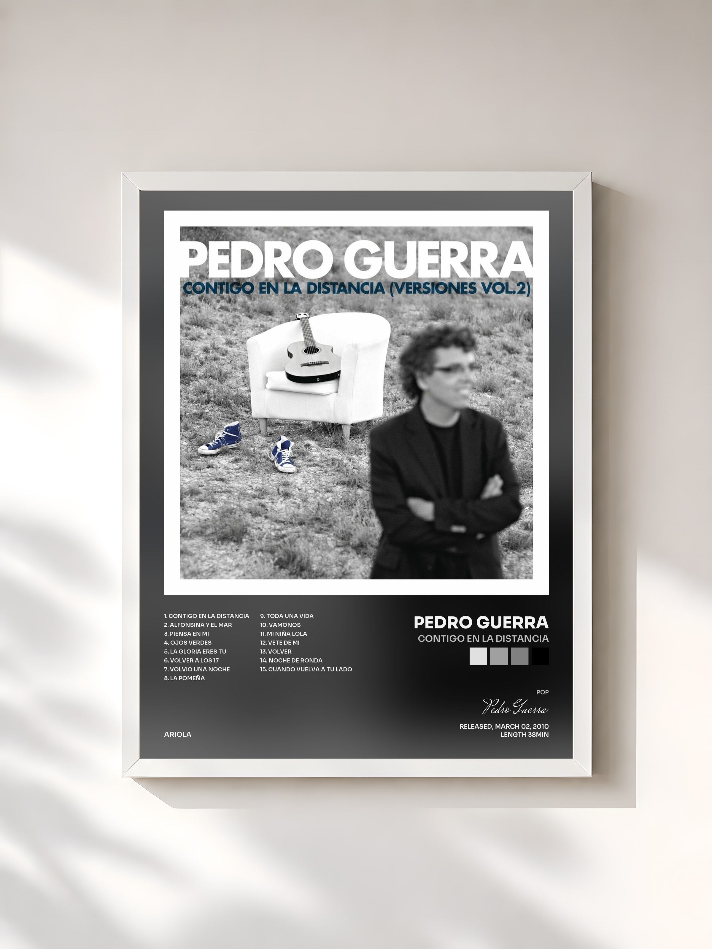 #blanc Tableau de l'album Contigo En La Distancia de Pedro Guerra, cadre blanc, imprimé et encadré en France