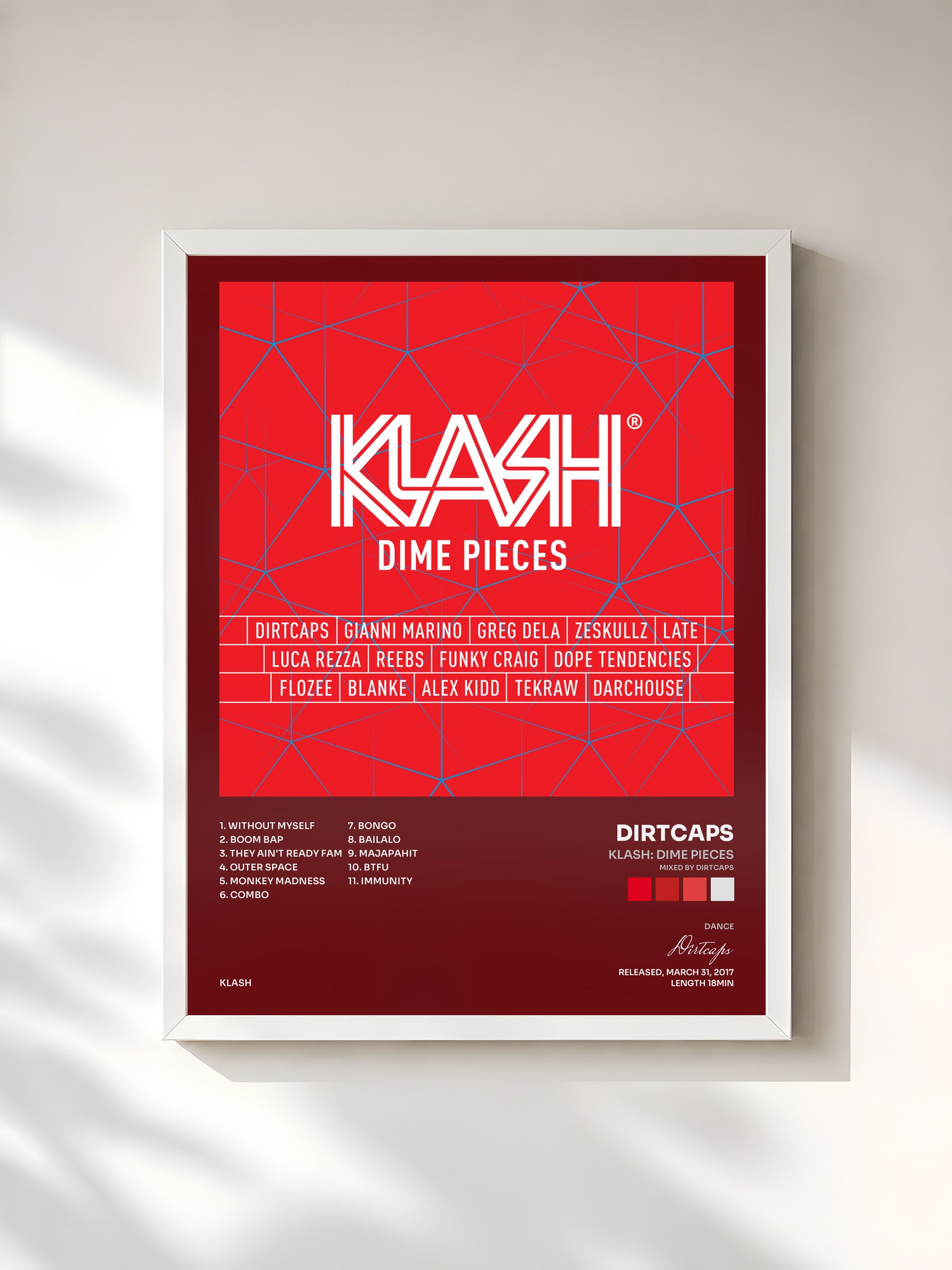 #blanc Tableau de l'album KLASH: Dime Pieces (Mixed by Dirtcaps) de Dirtcaps, cadre blanc, imprimé et encadré en France