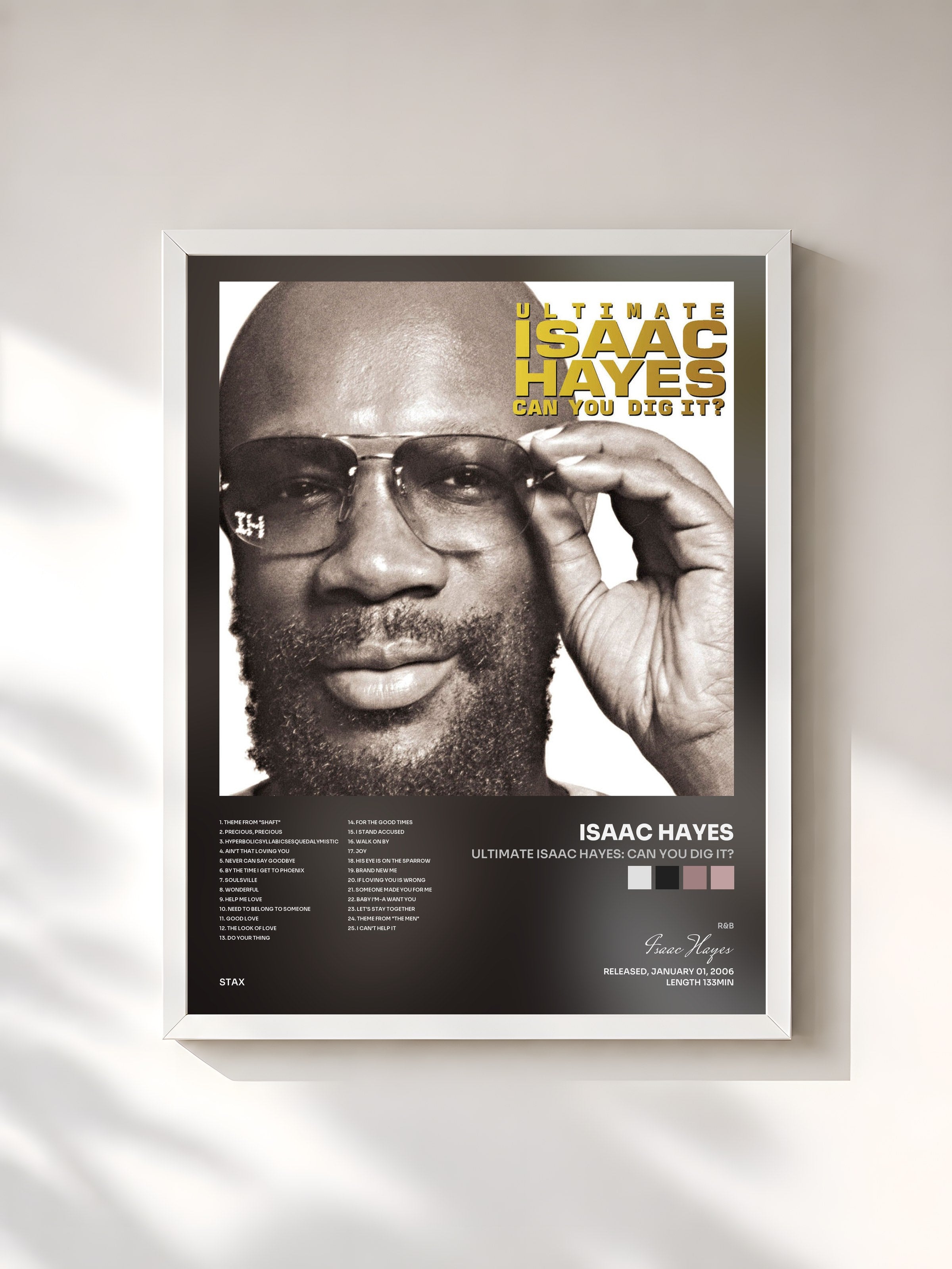 #blanc Tableau de l'album Ultimate Isaac Hayes: Can You Dig It? de Isaac Hayes, cadre blanc, imprimé et encadré en France