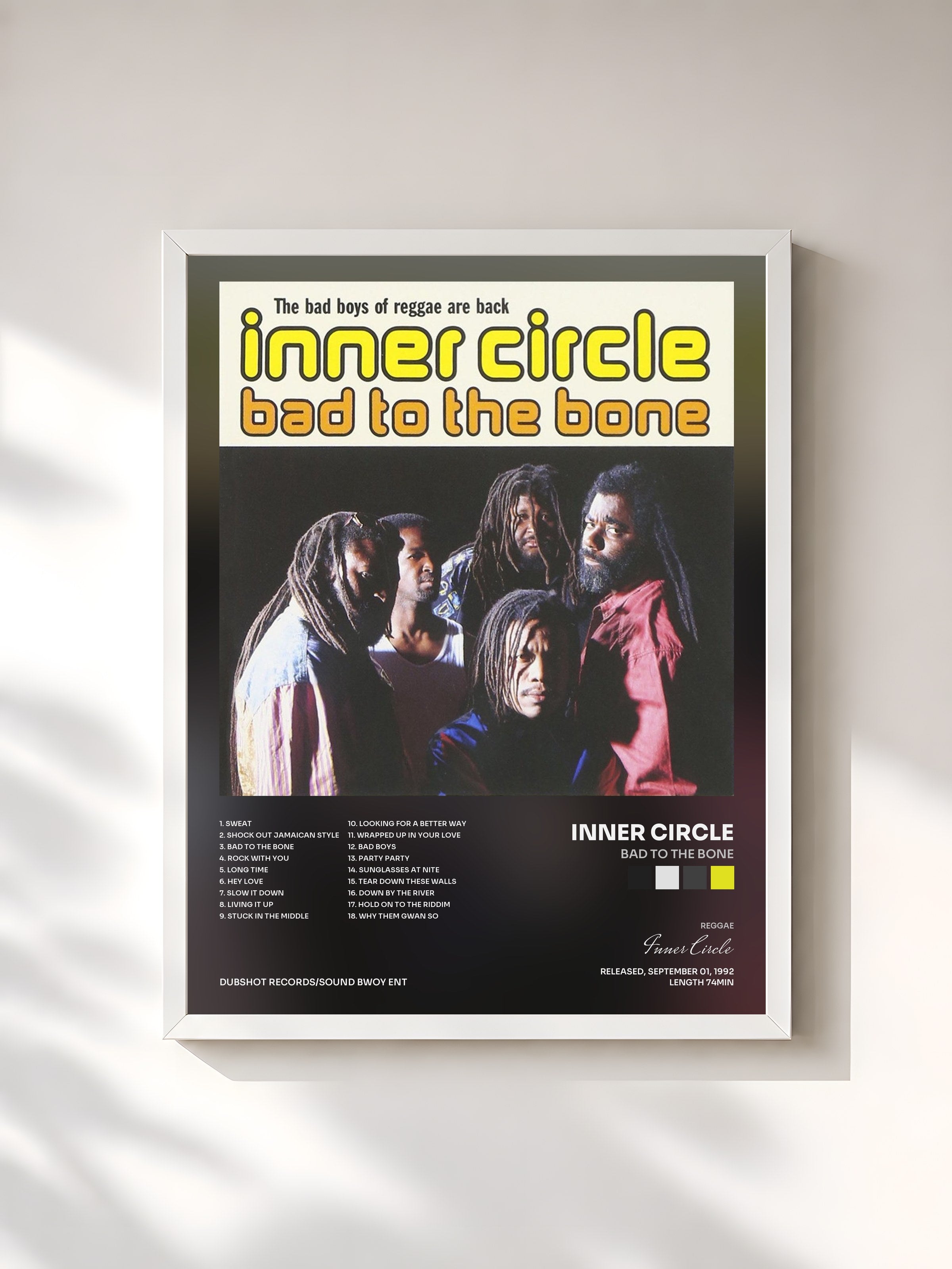 #blanc Tableau de l'album Bad to the Bone de Inner Circle, cadre blanc, imprimé et encadré en France