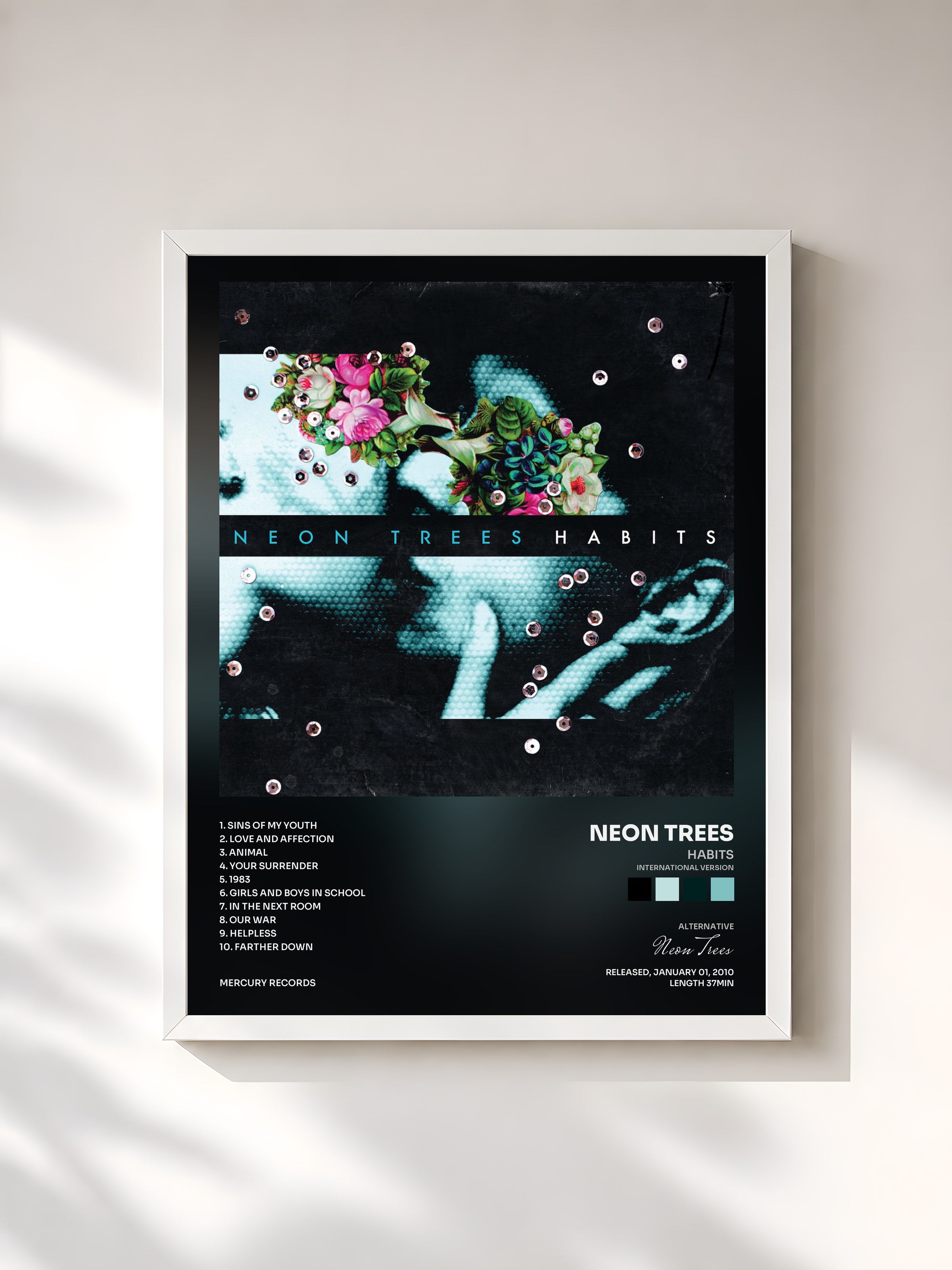 #blanc Tableau de l'album Habits (International Version) de Neon Trees, cadre blanc, imprimé et encadré en France
