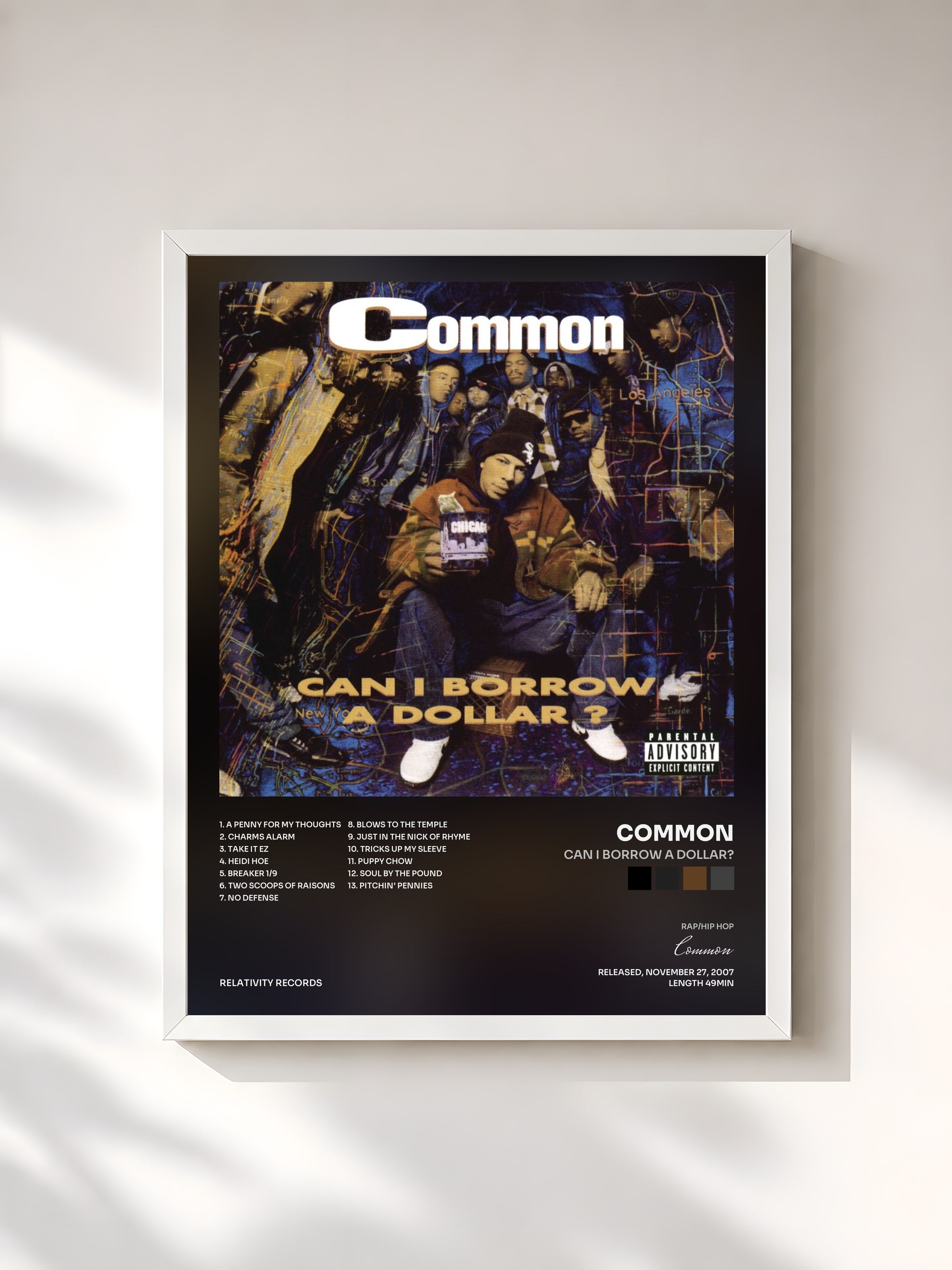 #blanc Tableau de l'album Can I Borrow A Dollar? de Common, cadre blanc, imprimé et encadré en France