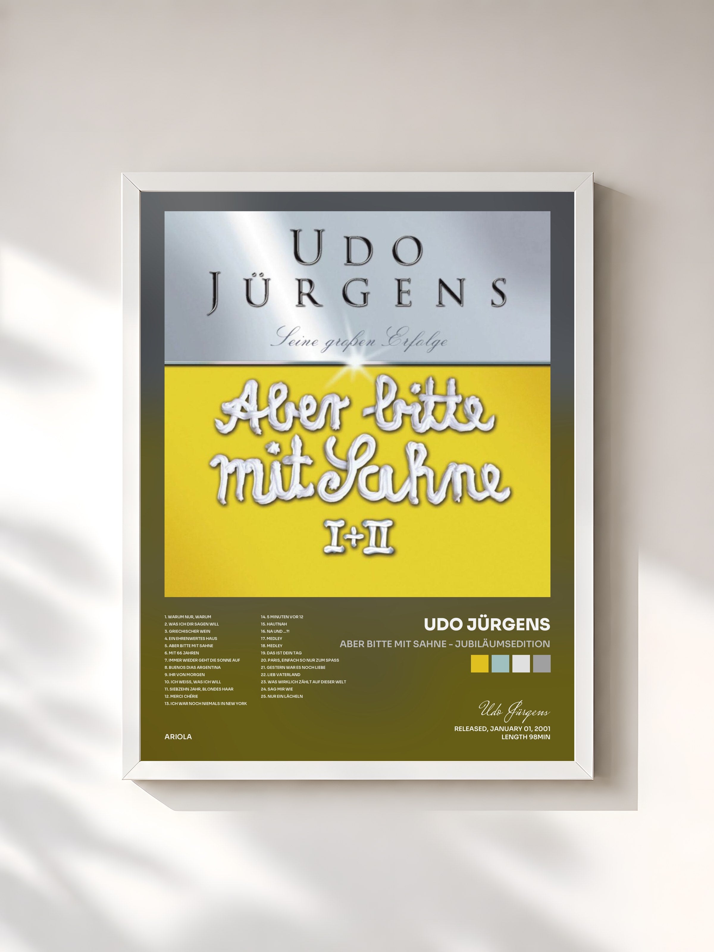 #blanc Tableau de l'album Aber bitte mit Sahne - Jubiläumsedition de Udo Jürgens, cadre blanc, imprimé et encadré en France