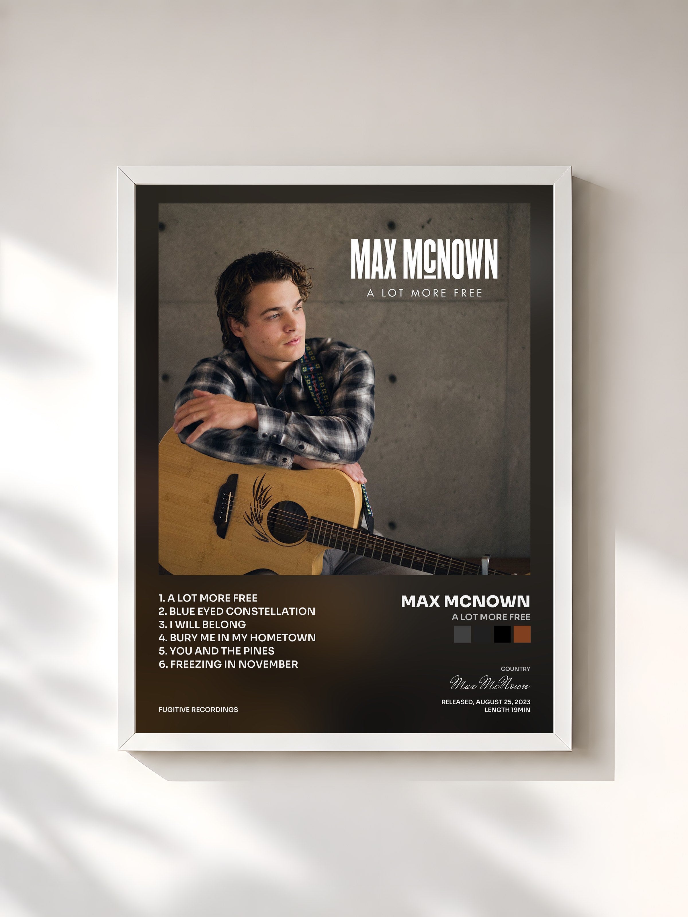 #blanc Tableau de l'album A Lot More Free de Max McNown, cadre blanc, imprimé et encadré en France