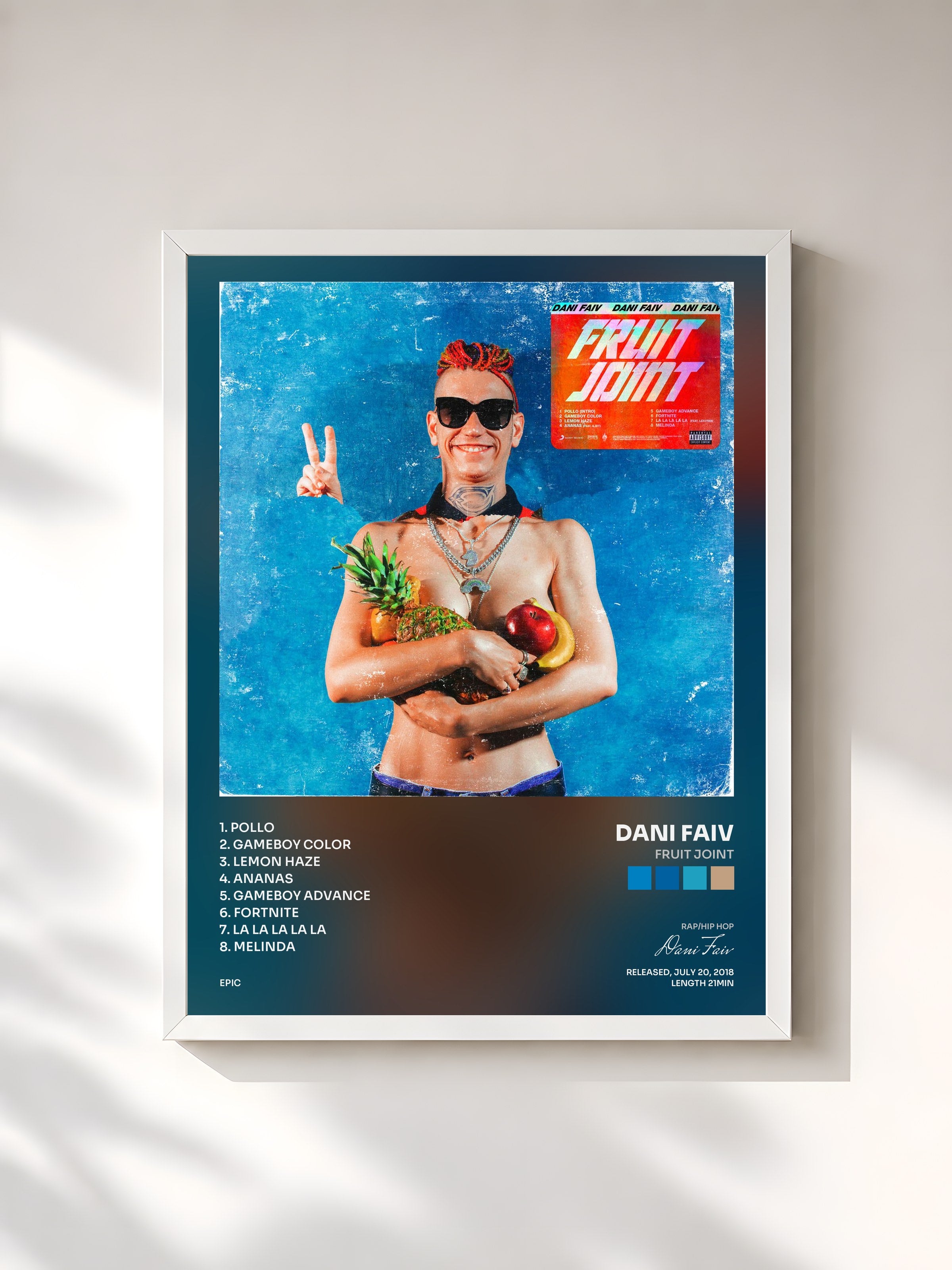 #blanc Tableau de l'album Fruit Joint de Dani Faiv, cadre blanc, imprimé et encadré en France