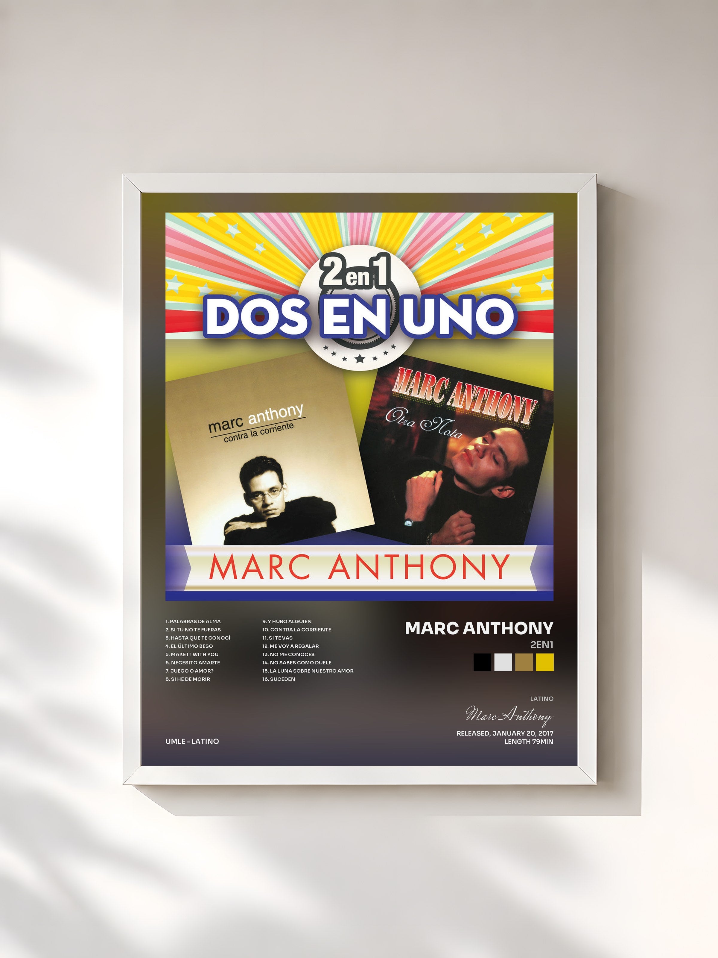 #blanc Tableau de l'album 2En1 de Marc Anthony, cadre blanc, imprimé et encadré en France