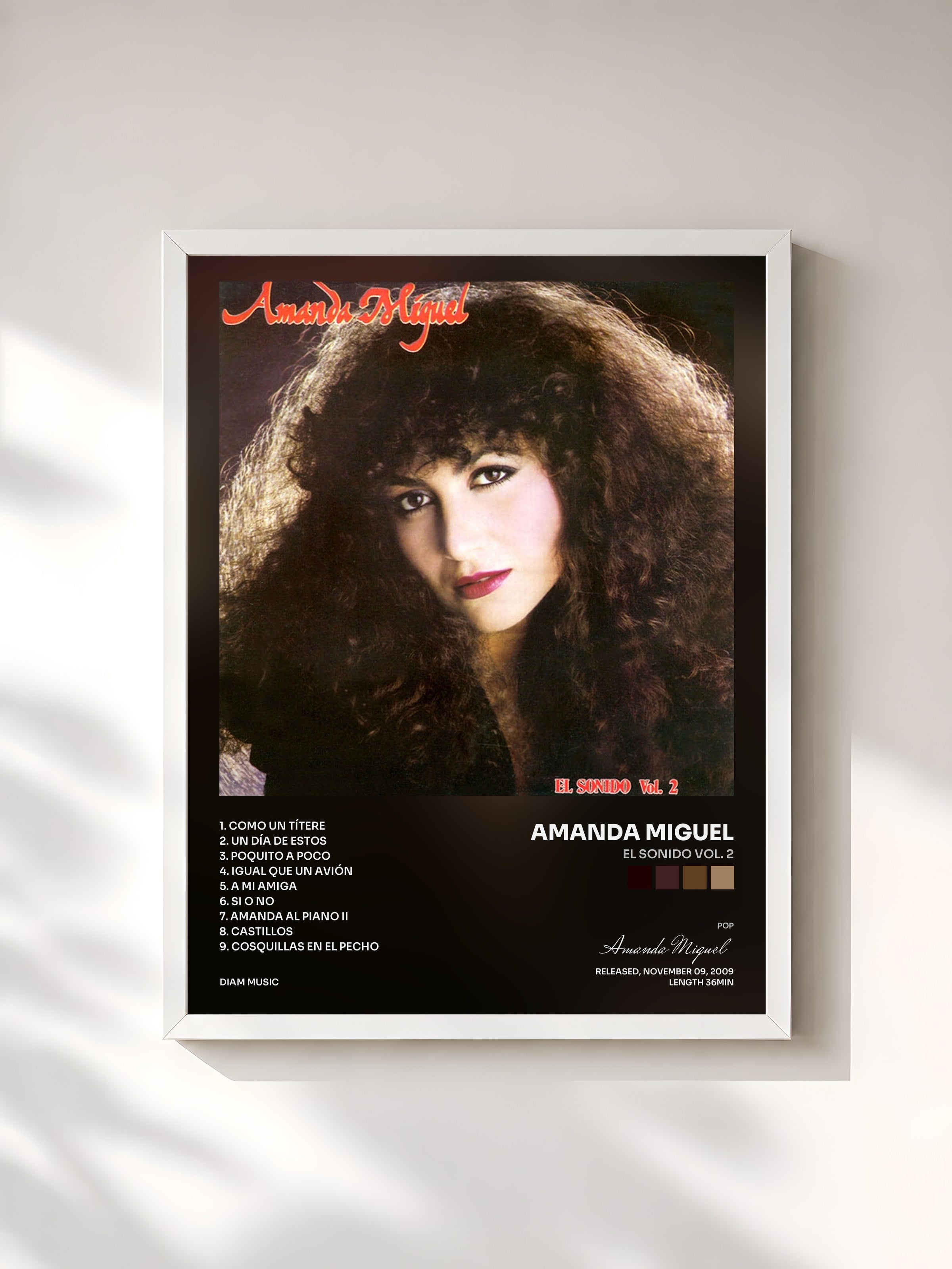 #blanc Tableau de l'album El Sonido Vol. 2 de Amanda Miguel, cadre blanc, imprimé et encadré en France