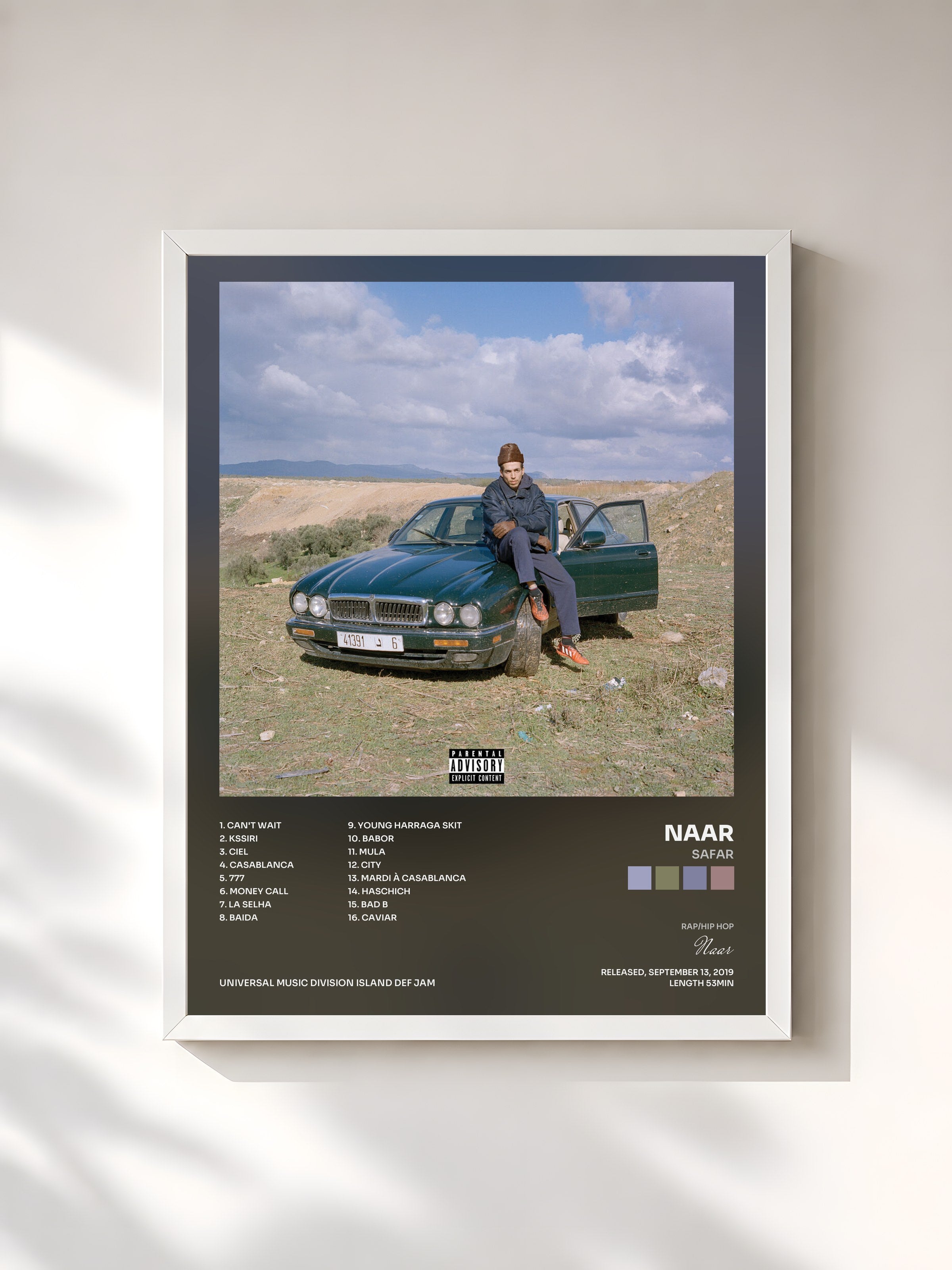 #blanc Tableau de l'album Safar de Naar, cadre blanc, imprimé et encadré en France