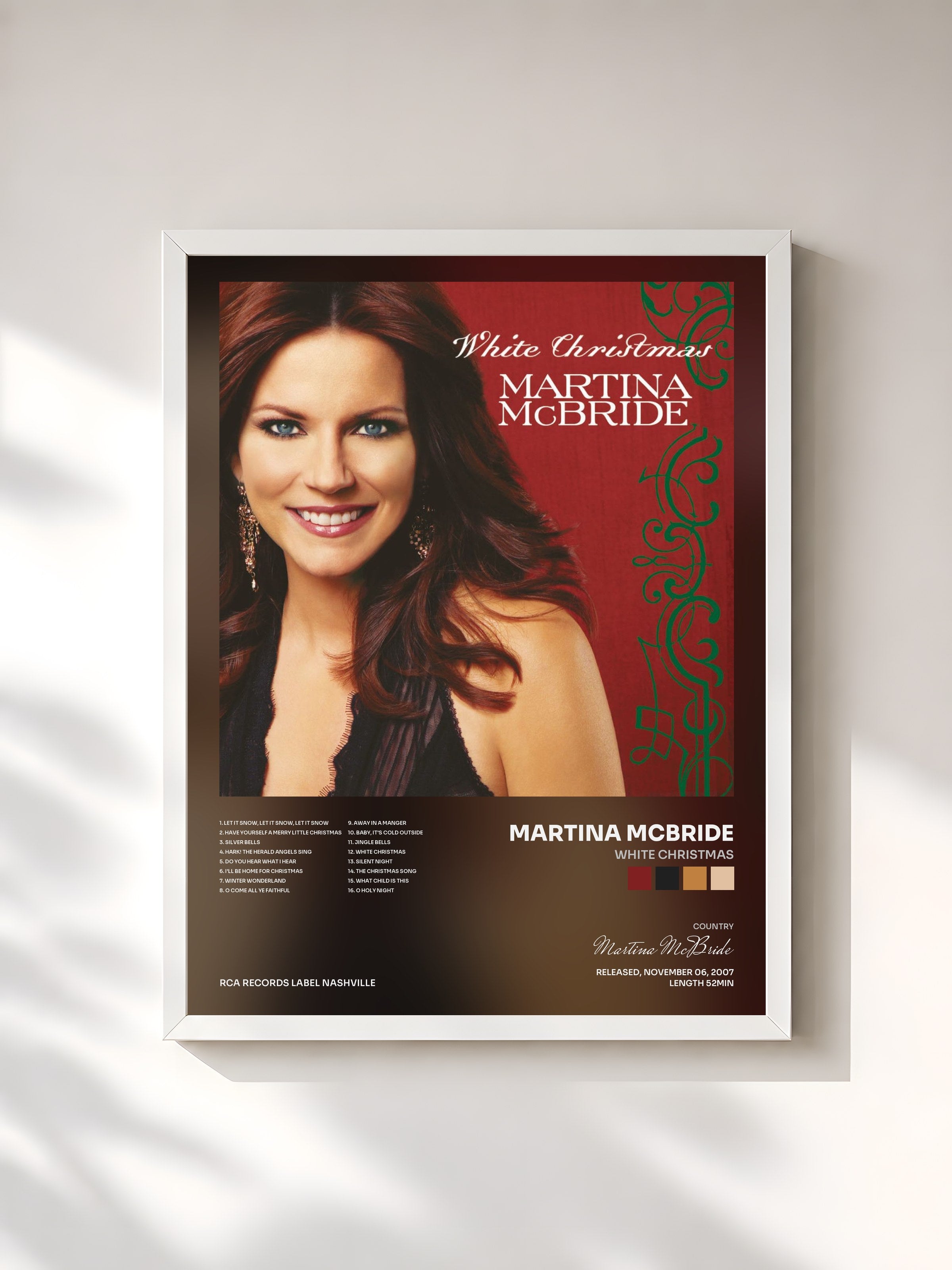 #blanc Tableau de l'album White Christmas de Martina McBride, cadre blanc, imprimé et encadré en France