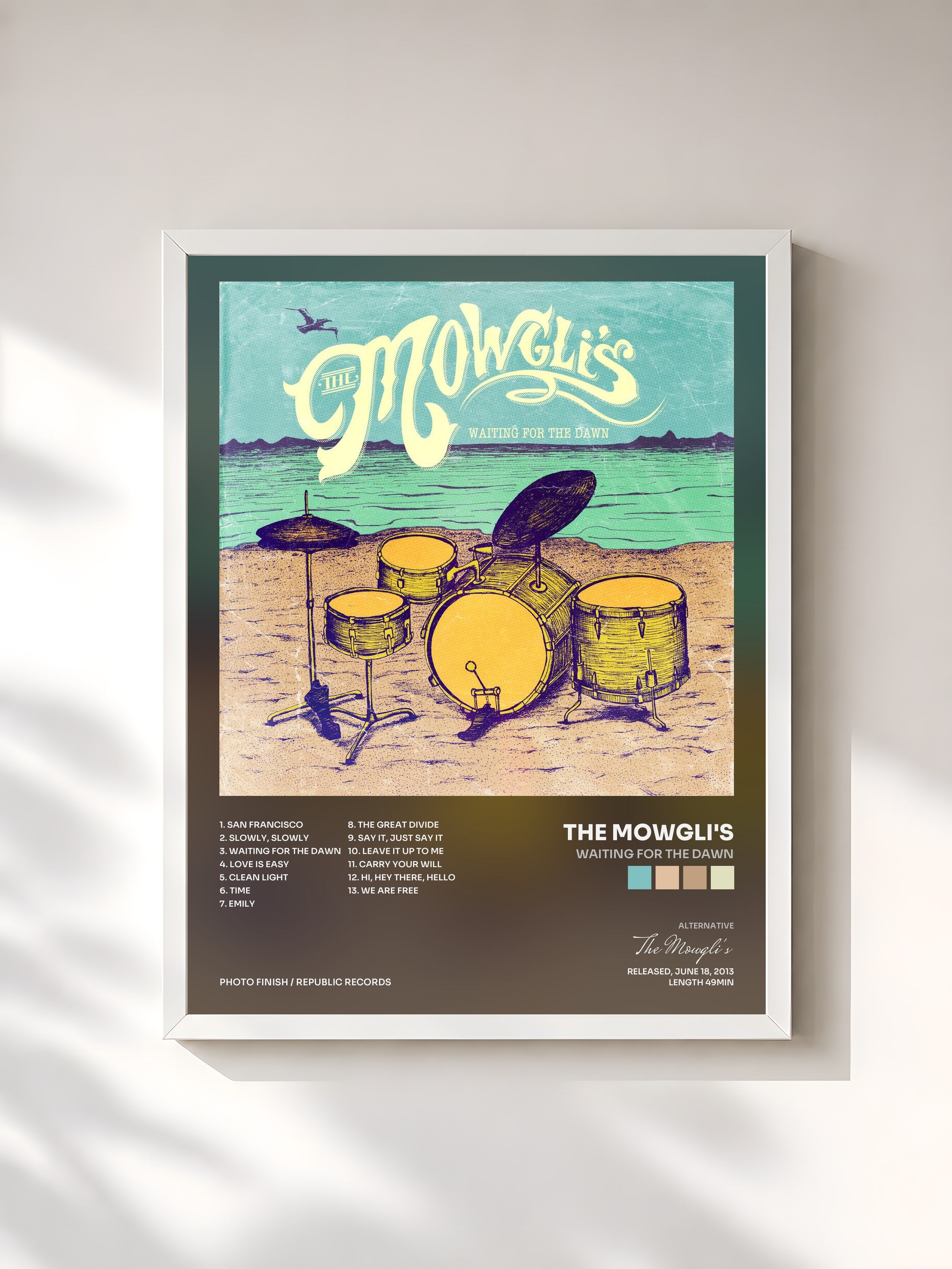 #blanc Tableau de l'album Waiting For The Dawn de The Mowgli's, cadre blanc, imprimé et encadré en France