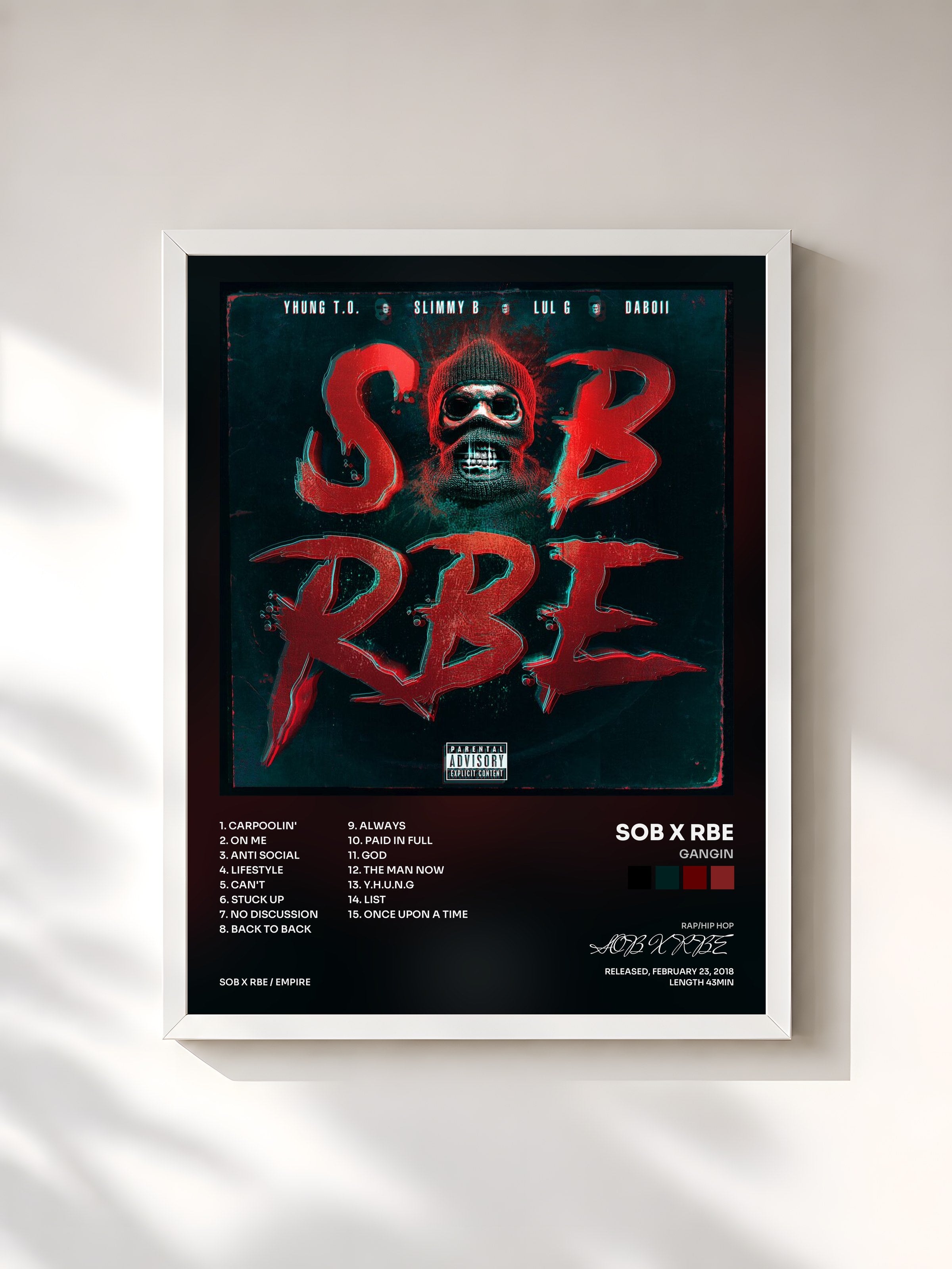 #blanc Tableau de l'album GANGIN de SOB X RBE, cadre blanc, imprimé et encadré en France