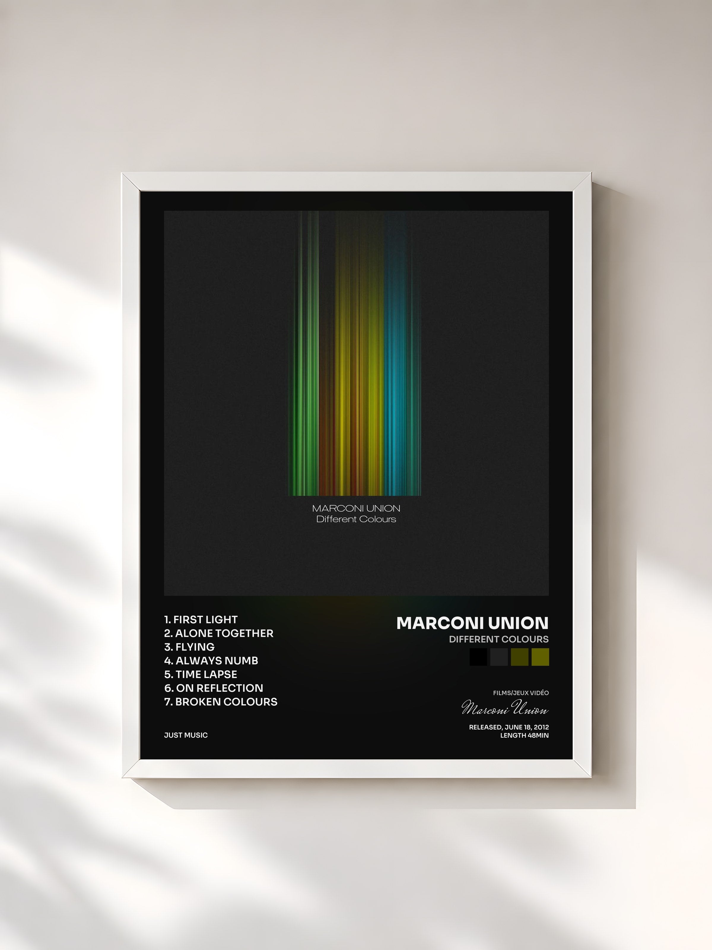 #blanc Tableau de l'album Different Colours de Marconi Union, cadre blanc, imprimé et encadré en France