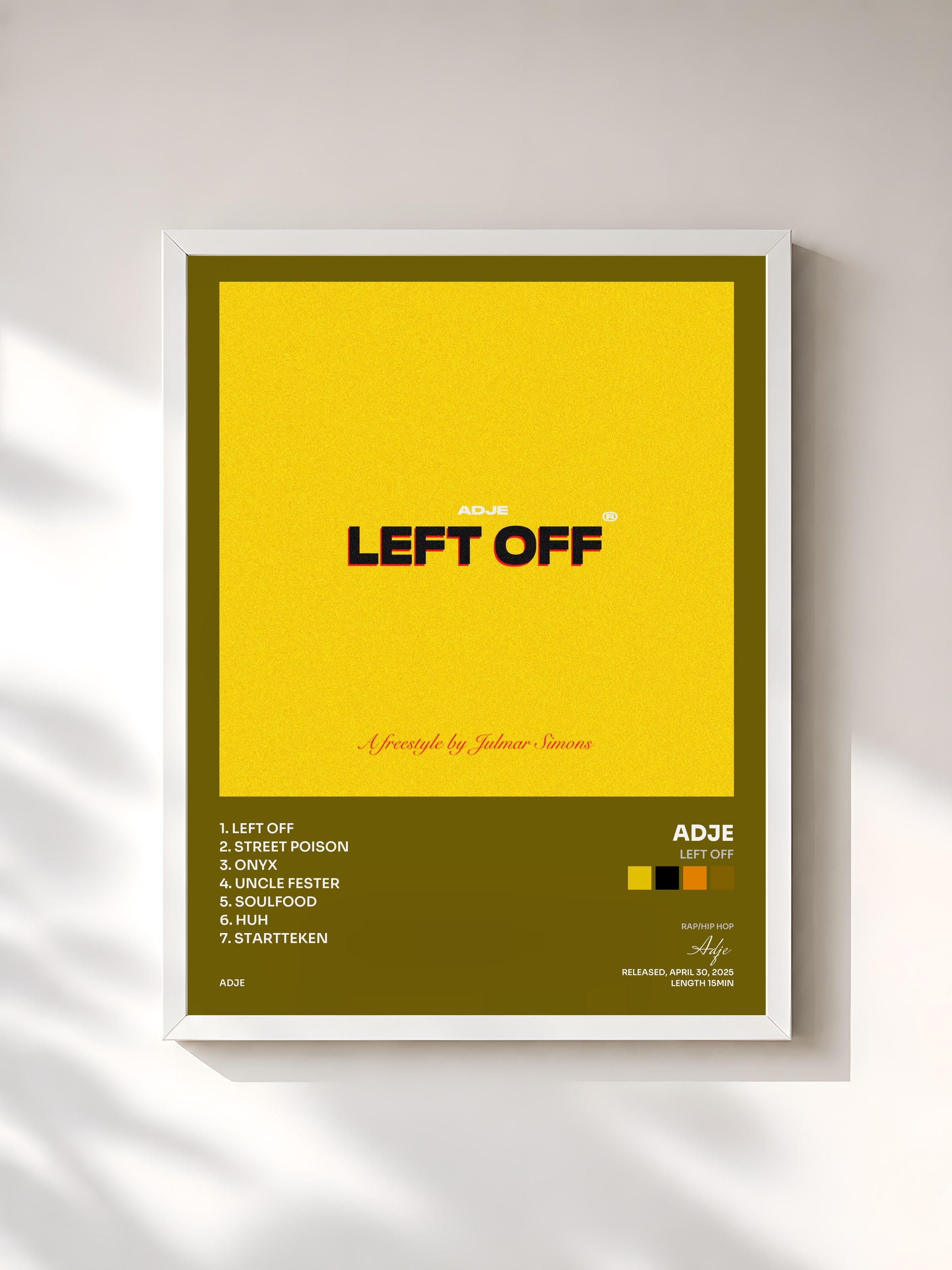 #blanc Tableau de l'album left off de Adje, cadre blanc, imprimé et encadré en France