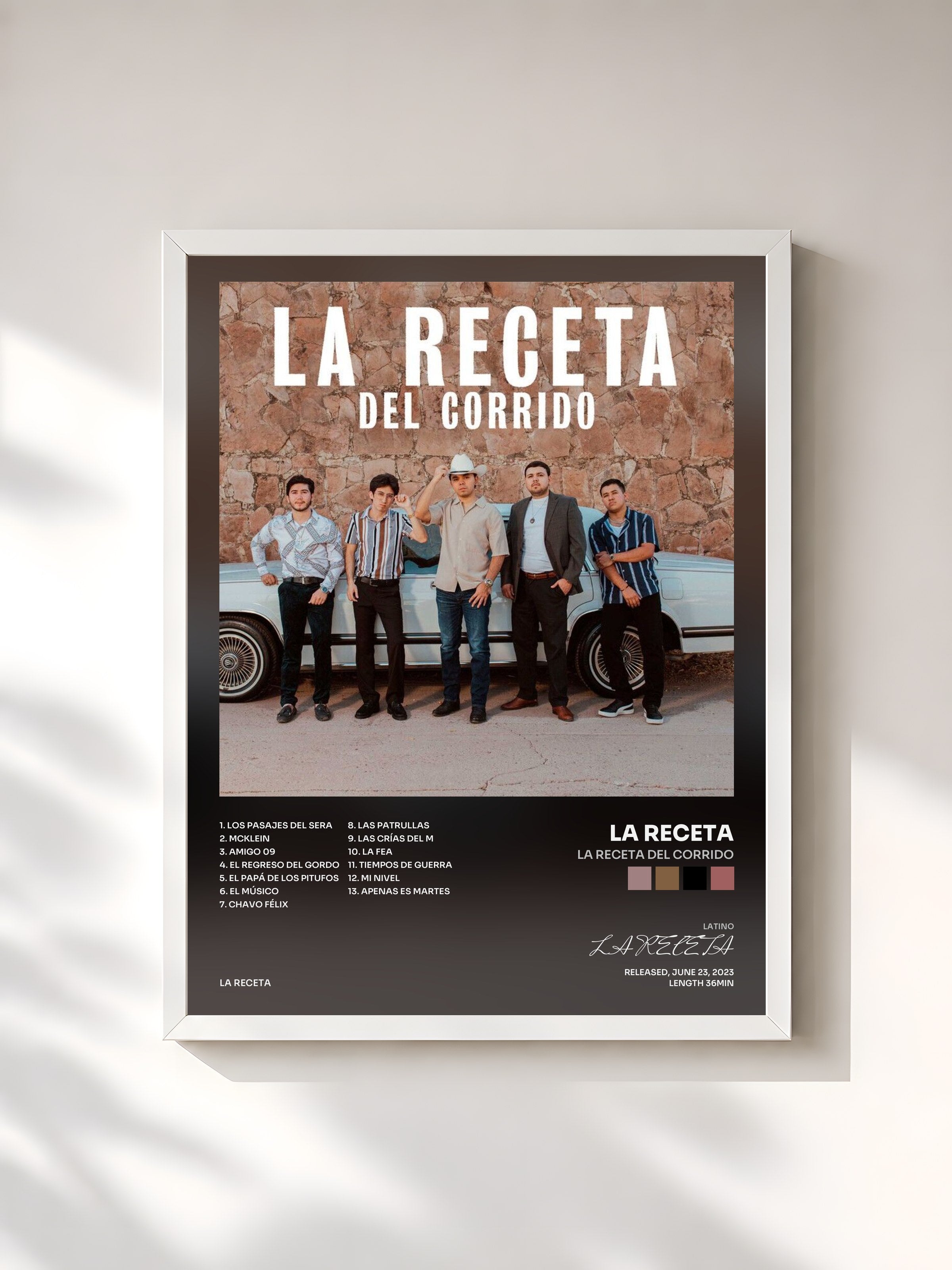 #blanc Tableau de l'album La Receta Del Corrido de LA RECETA, cadre blanc, imprimé et encadré en France