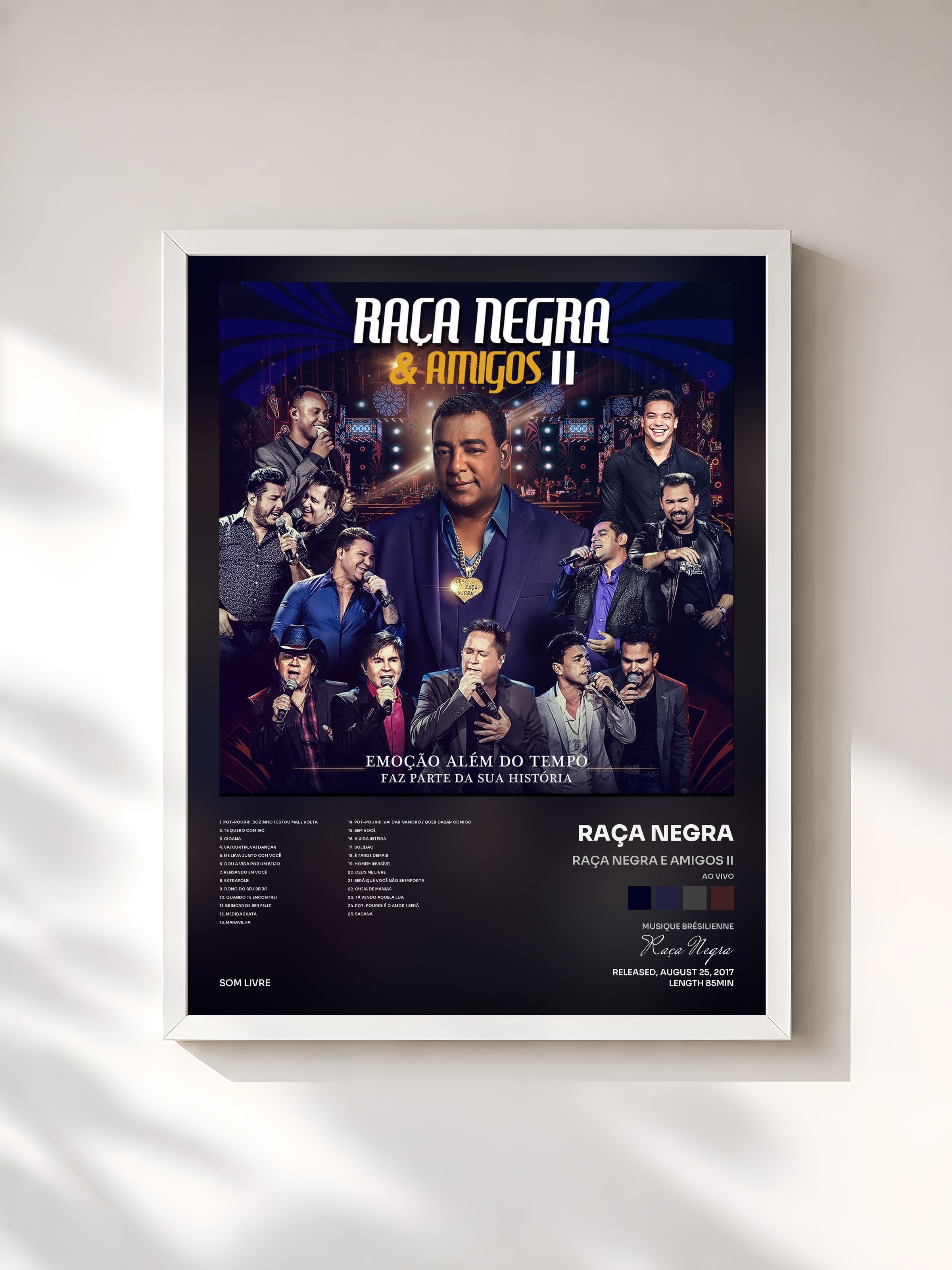 #blanc Tableau de l'album Raça Negra e Amigos II (Ao Vivo) de Raça Negra, cadre blanc, imprimé et encadré en France