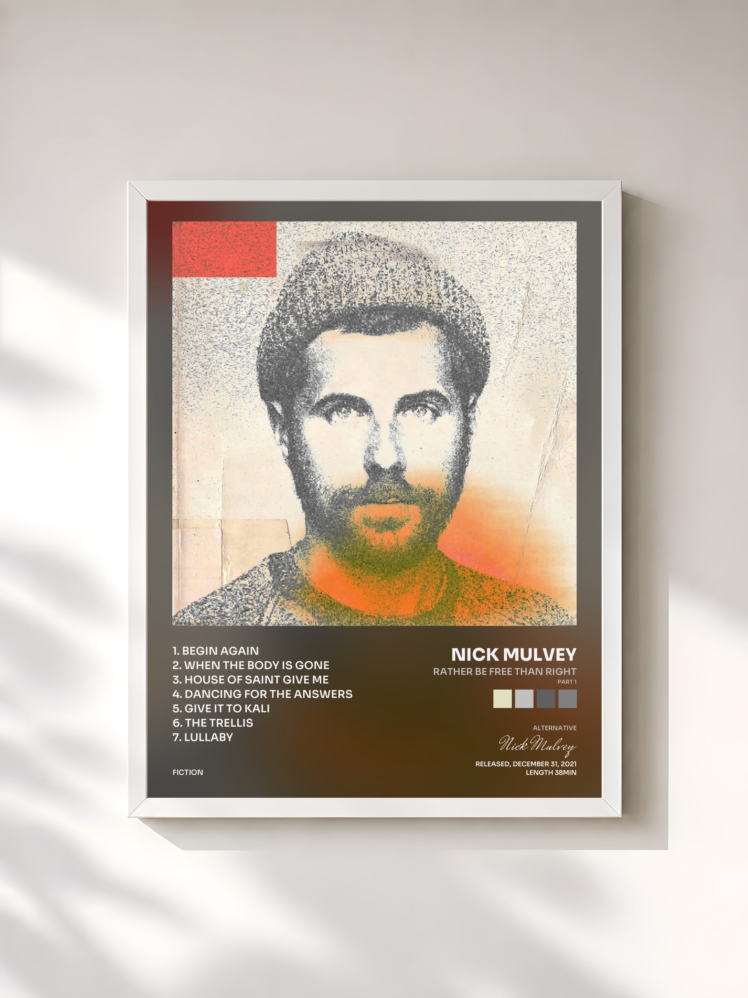 #blanc Tableau de l'album Rather Be Free Than Right (Part 1) de Nick Mulvey, cadre blanc, imprimé et encadré en France