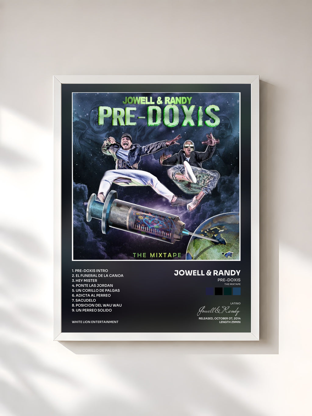 #blanc Tableau de l'album Pre-Doxis (The Mixtape) de Jowell & Randy, cadre blanc, imprimé et encadré en France