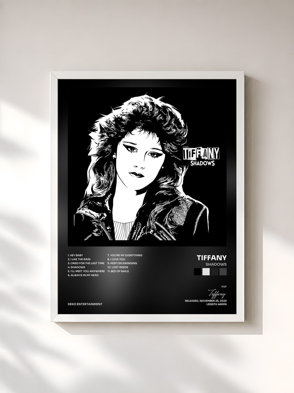 #blanc Tableau de l'album Shadows de Tiffany, cadre blanc, imprimé et encadré en France