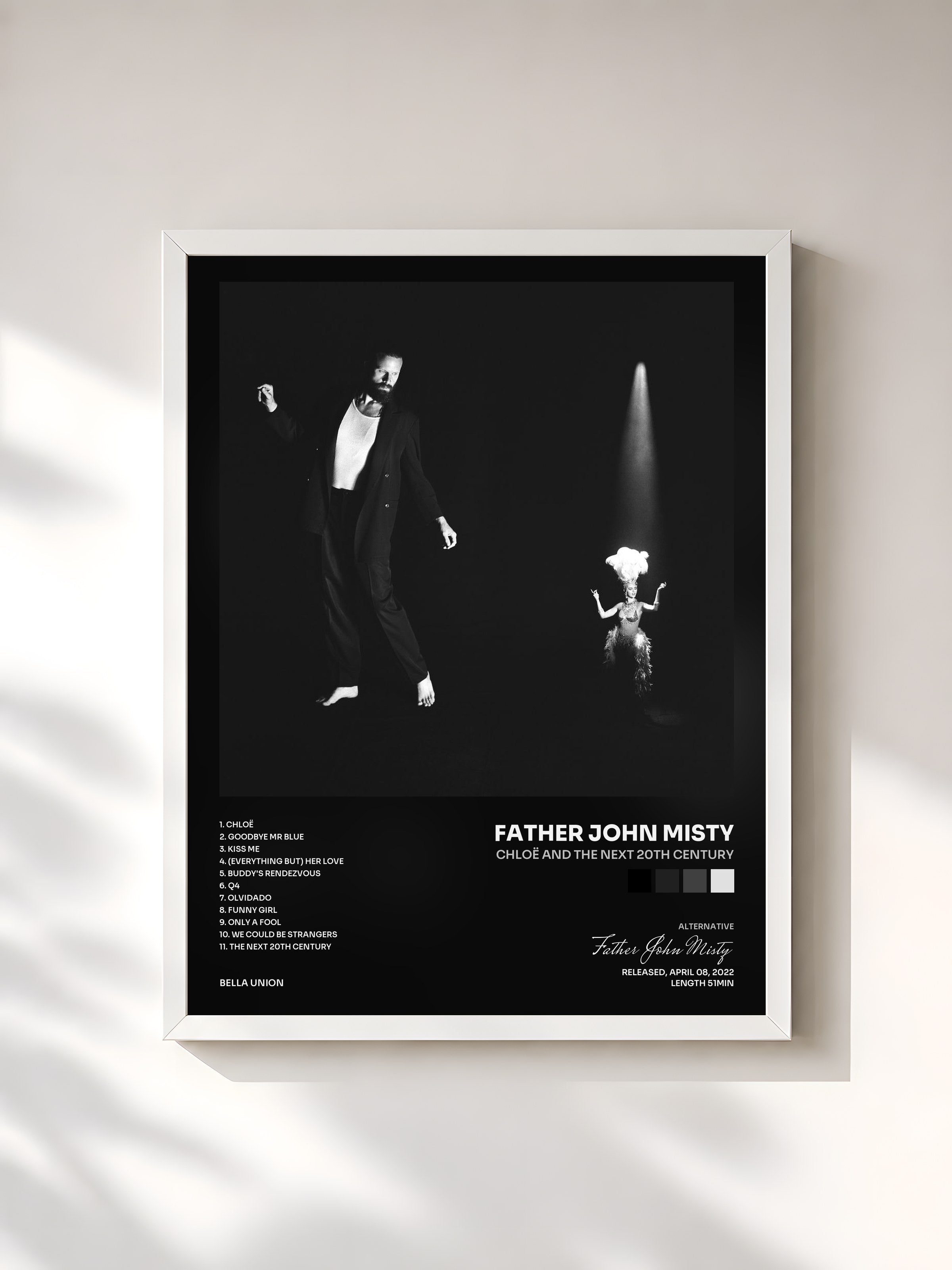 #blanc Tableau de l'album Chloë and the Next 20th Century de Father John Misty, cadre blanc, imprimé et encadré en France