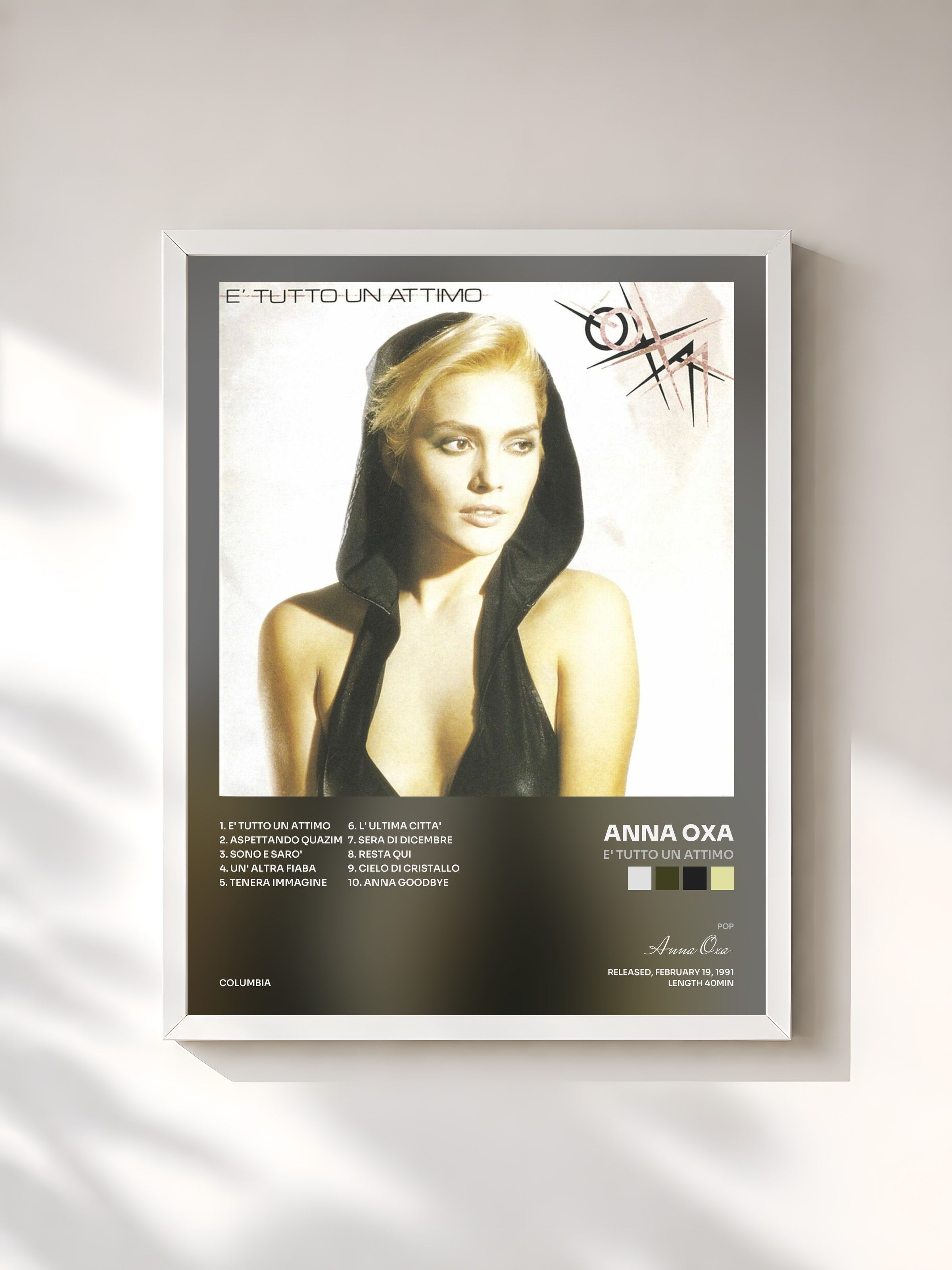 #blanc Tableau de l'album E' tutto un attimo de Anna Oxa, cadre blanc, imprimé et encadré en France