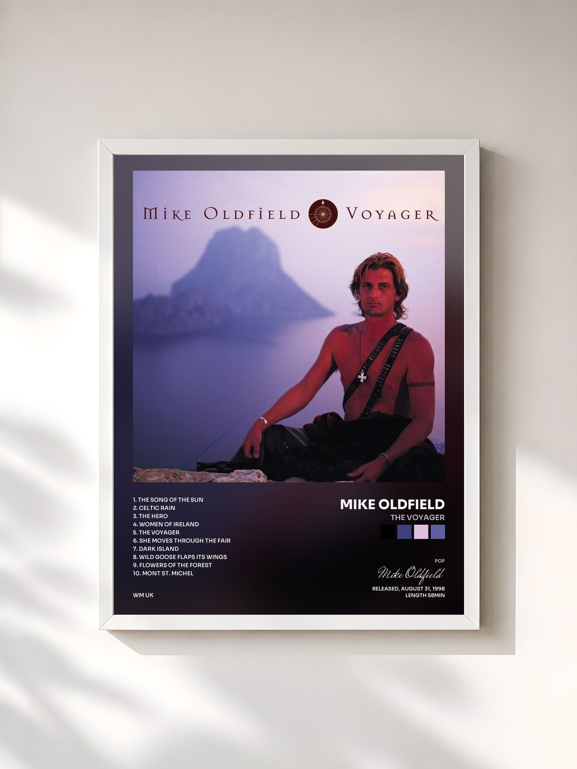#blanc Tableau de l'album The Voyager de Mike Oldfield, cadre blanc, imprimé et encadré en France