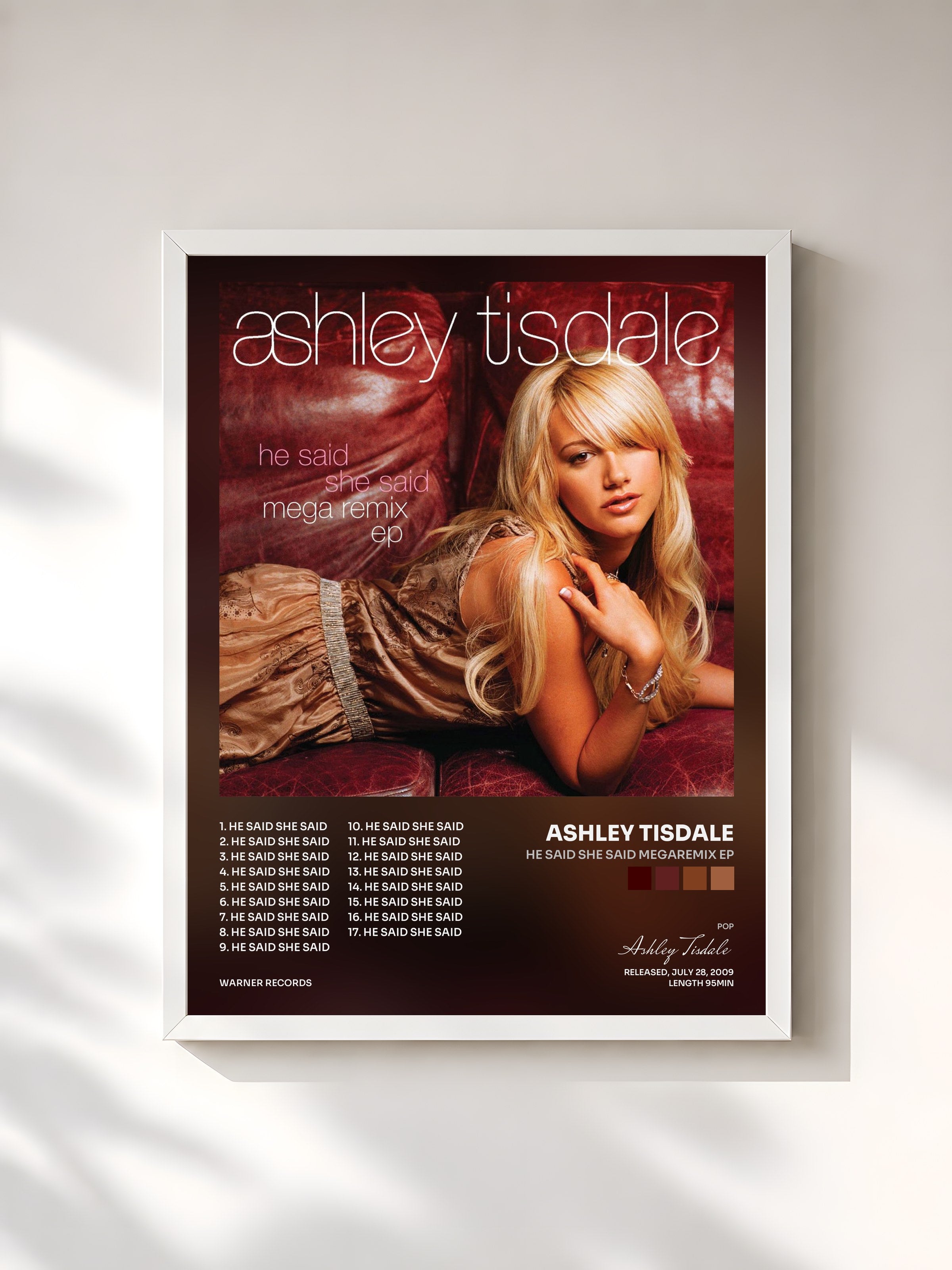 #blanc Tableau de l'album He Said She Said MegaRemix EP de Ashley Tisdale, cadre blanc, imprimé et encadré en France