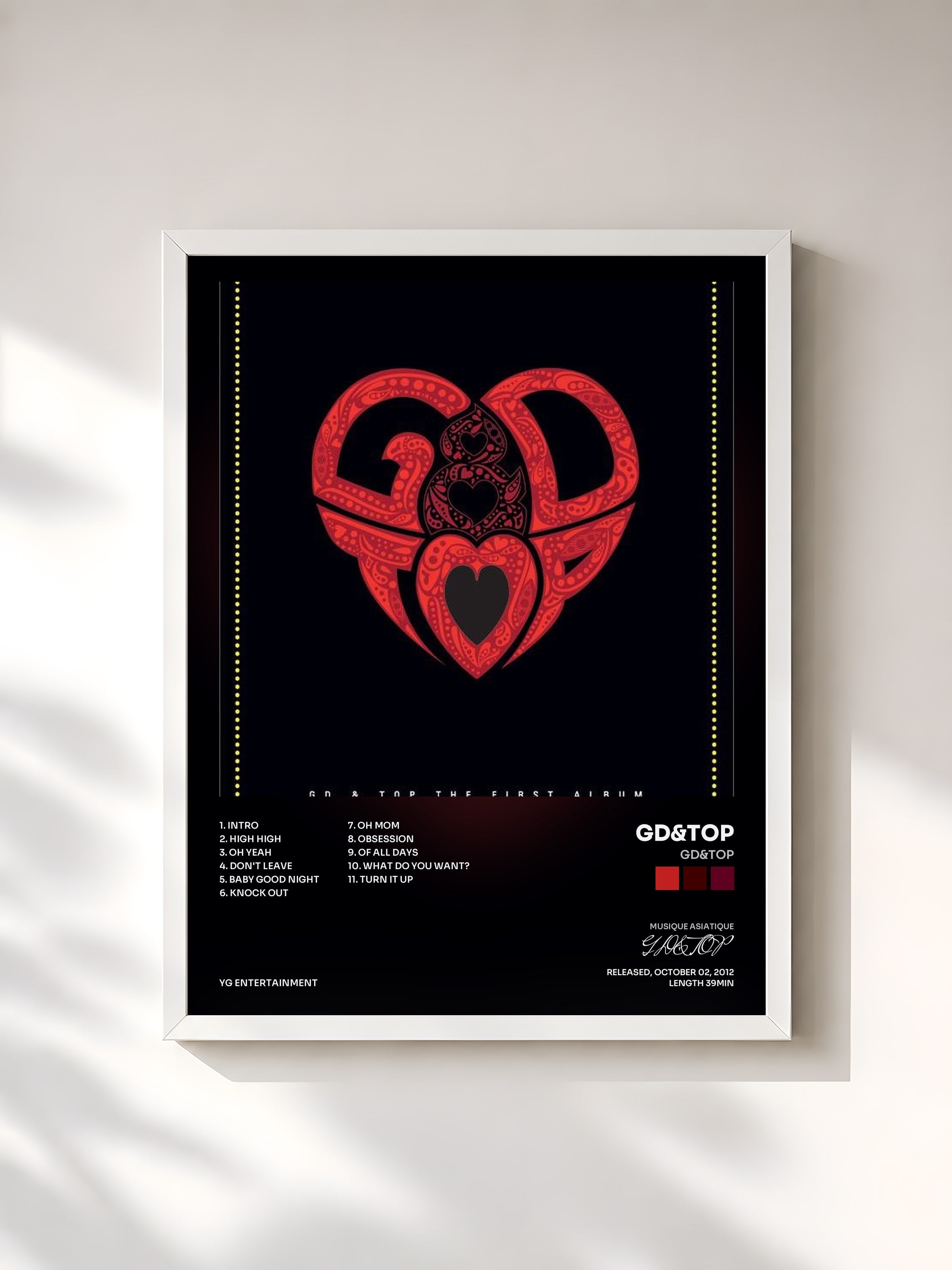 #blanc Tableau de l'album GD&TOP de GD&TOP, cadre blanc, imprimé et encadré en France