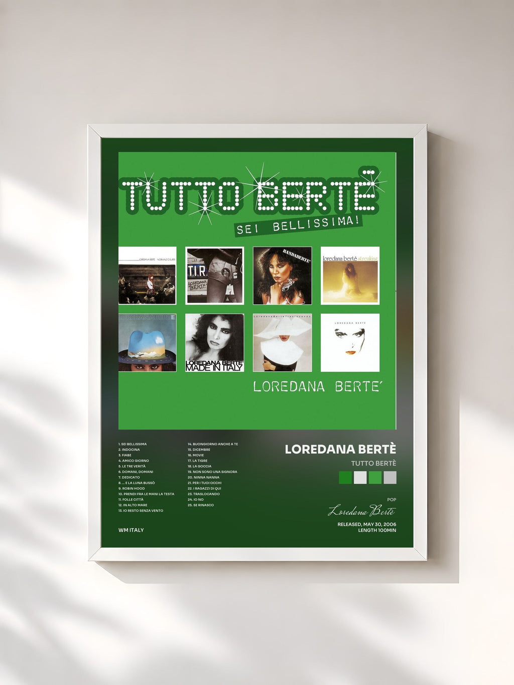 #blanc Tutto Bertè di Loredana Bertè in stampa incorniciata, cornice bianca, stampata e incorniciata in Francia