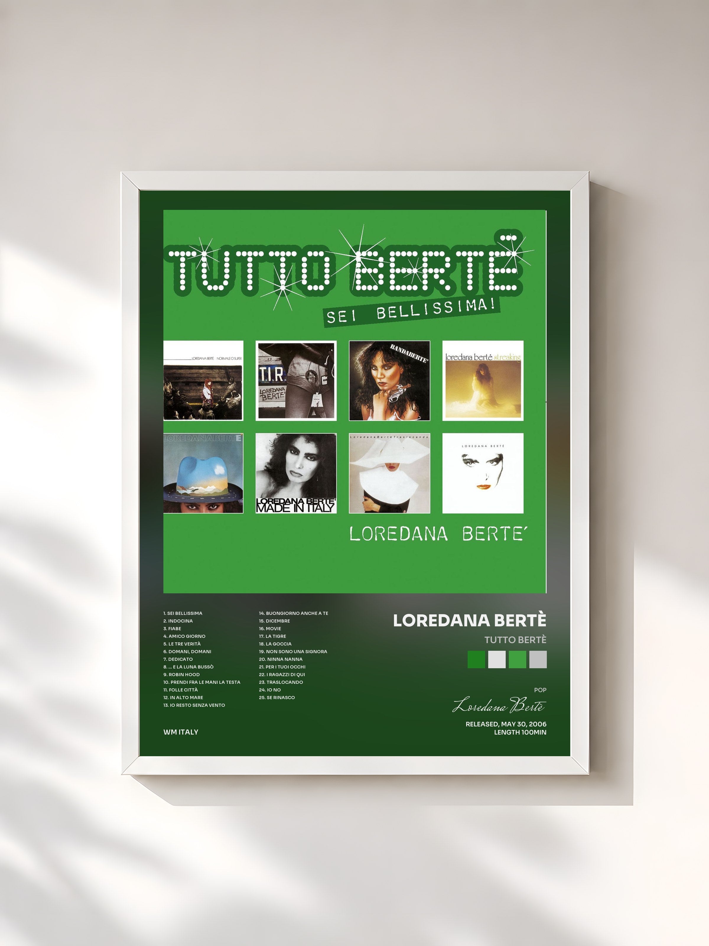 #blanc Tableau de l'album Tutto Bertè de Loredana Bertè, cadre blanc, imprimé et encadré en France