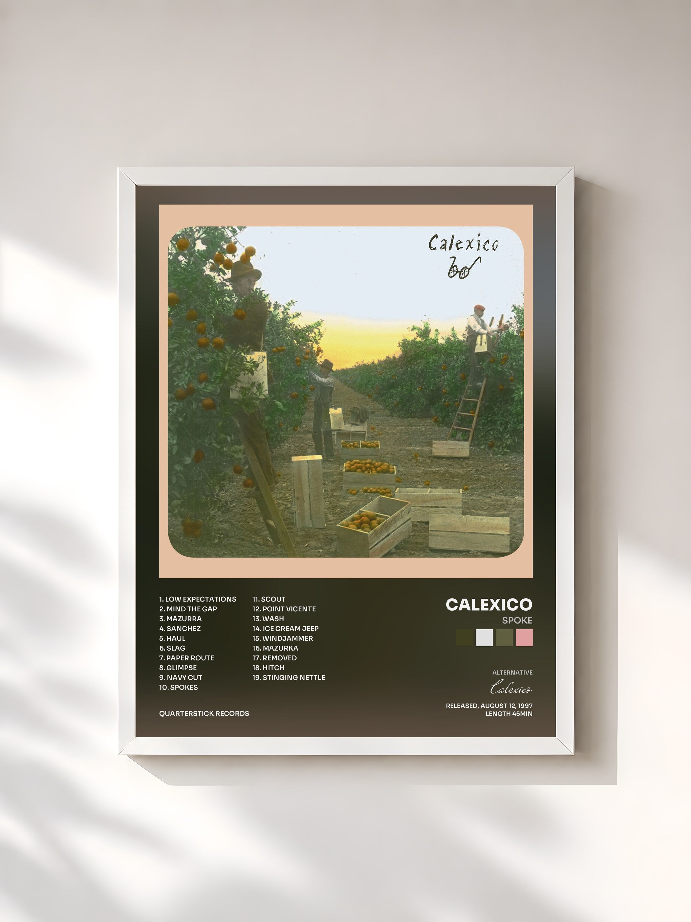 #blanc Tableau de l'album Spoke de Calexico, cadre blanc, imprimé et encadré en France