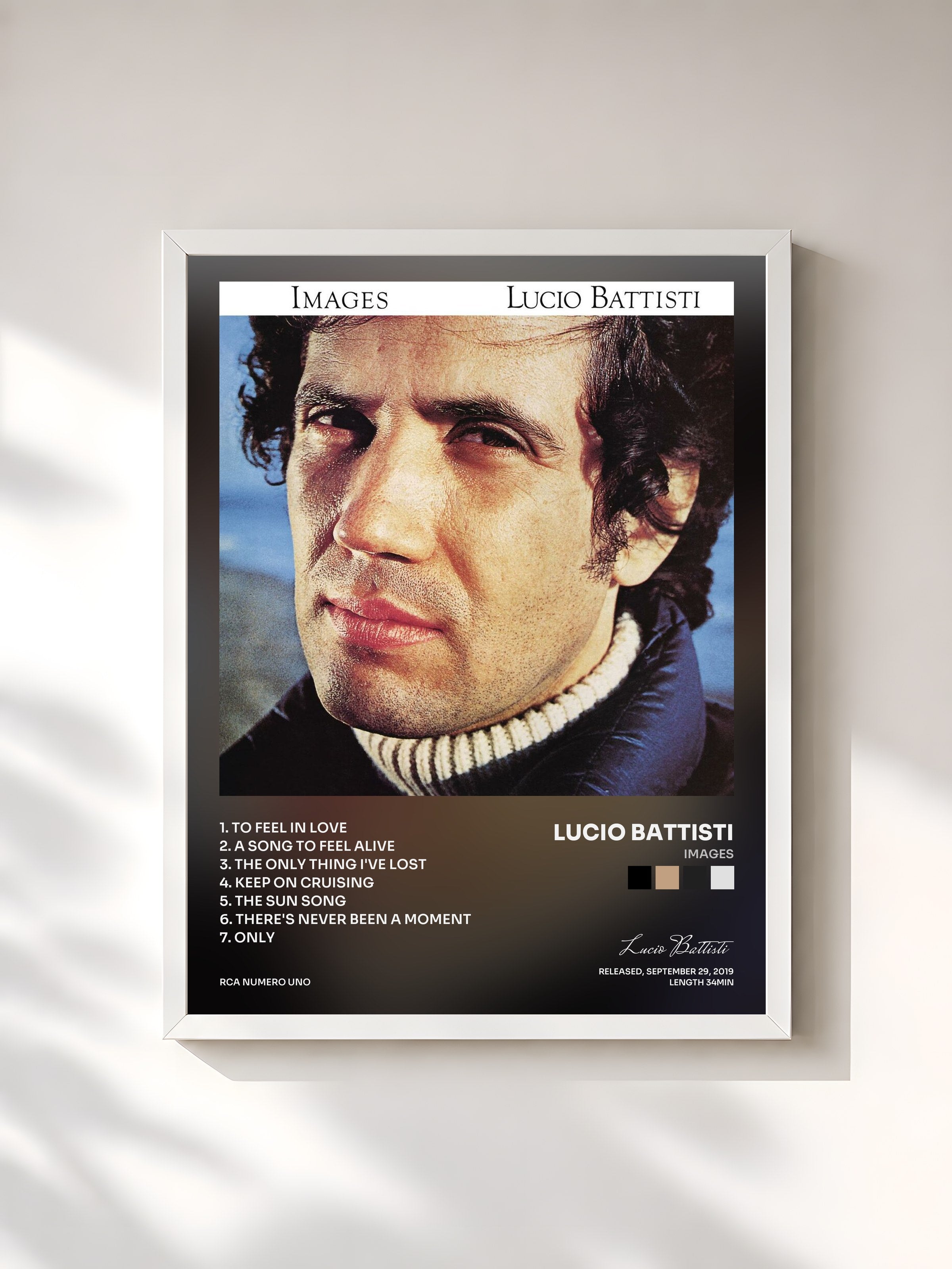 #blanc Tableau de l'album Images de Lucio Battisti, cadre blanc, imprimé et encadré en France