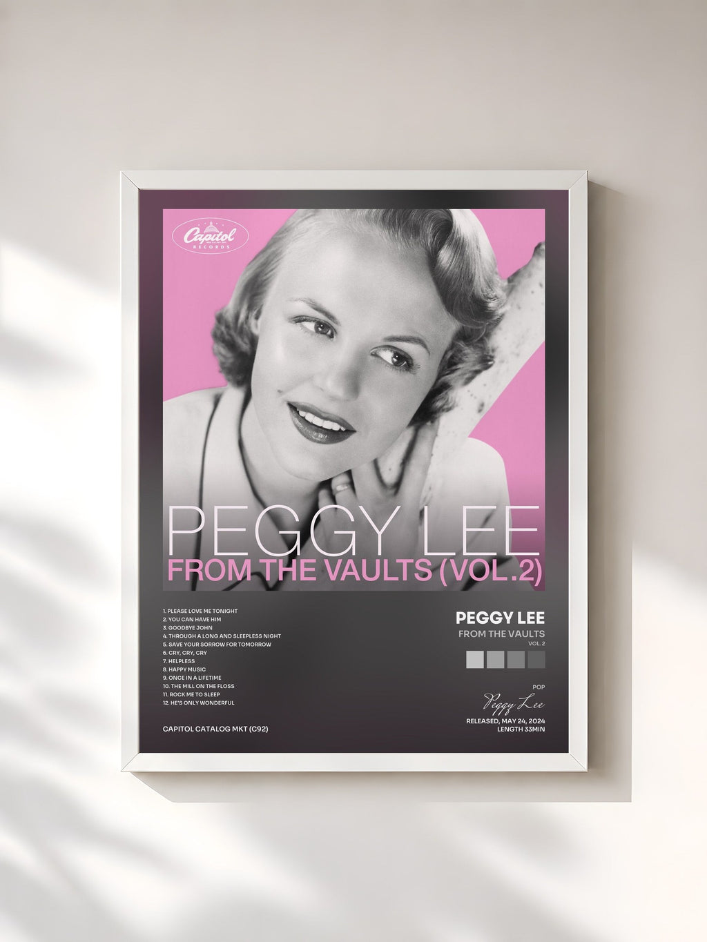 #blanc Tableau de l'album From The Vaults (Vol. 2) de Peggy Lee, cadre blanc, imprimé et encadré en France