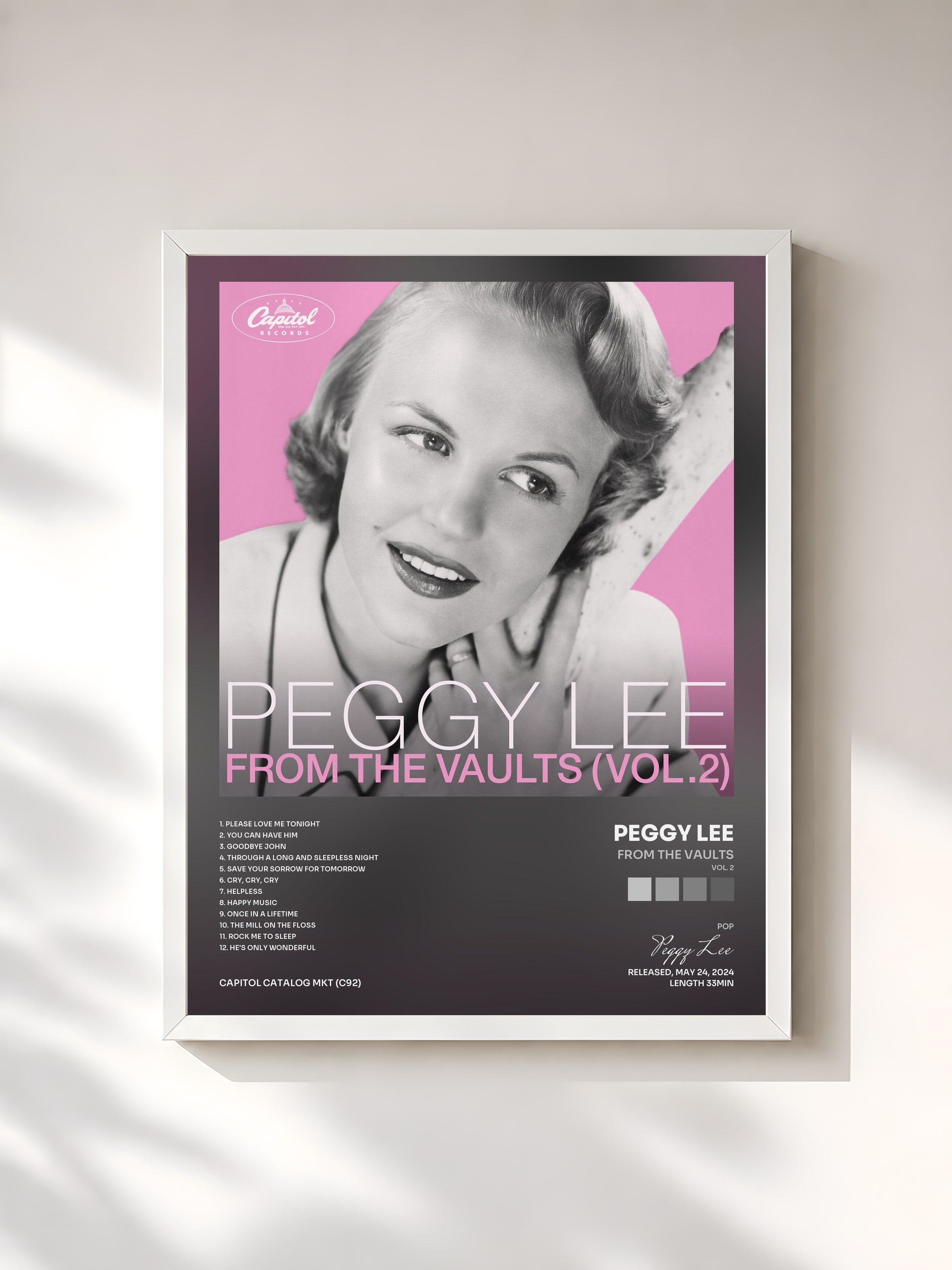 #blanc Tableau de l'album From The Vaults (Vol. 2) de Peggy Lee, cadre blanc, imprimé et encadré en France