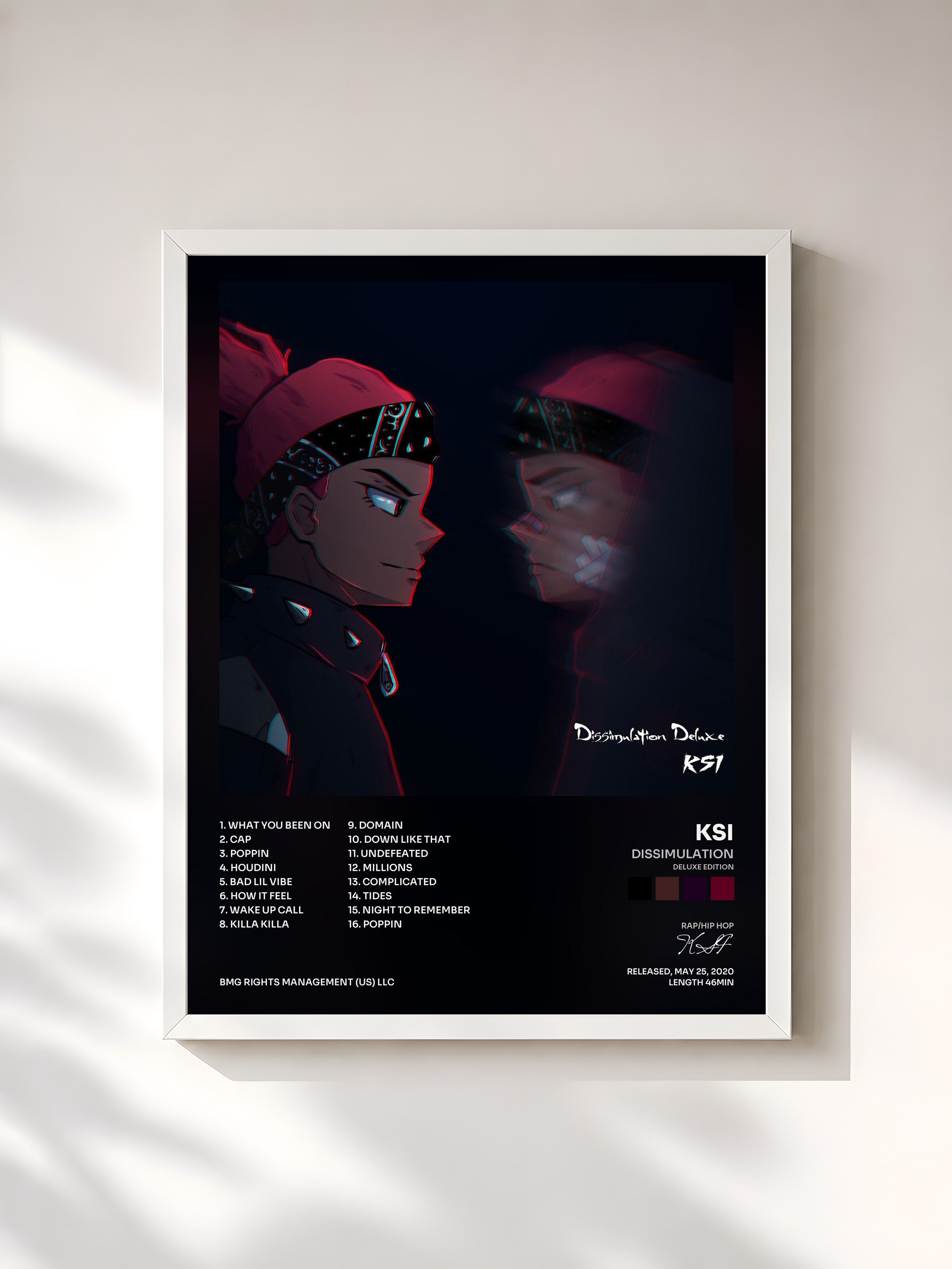 #blanc Tableau de l'album Dissimulation (Deluxe Edition) de KSI, cadre blanc, imprimé et encadré en France