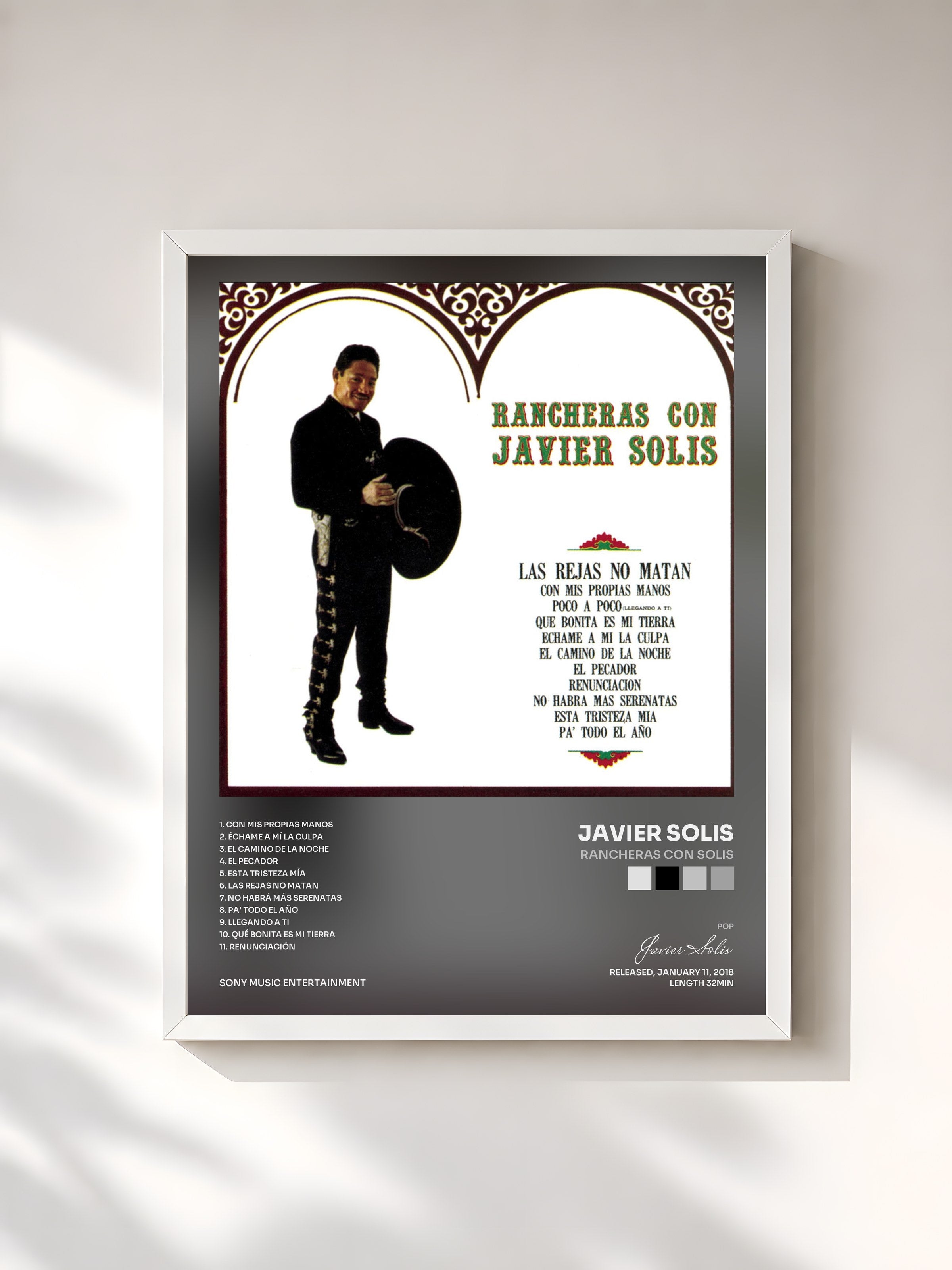 #blanc Tableau de l'album Rancheras Con Solis de Javier Solis, cadre blanc, imprimé et encadré en France